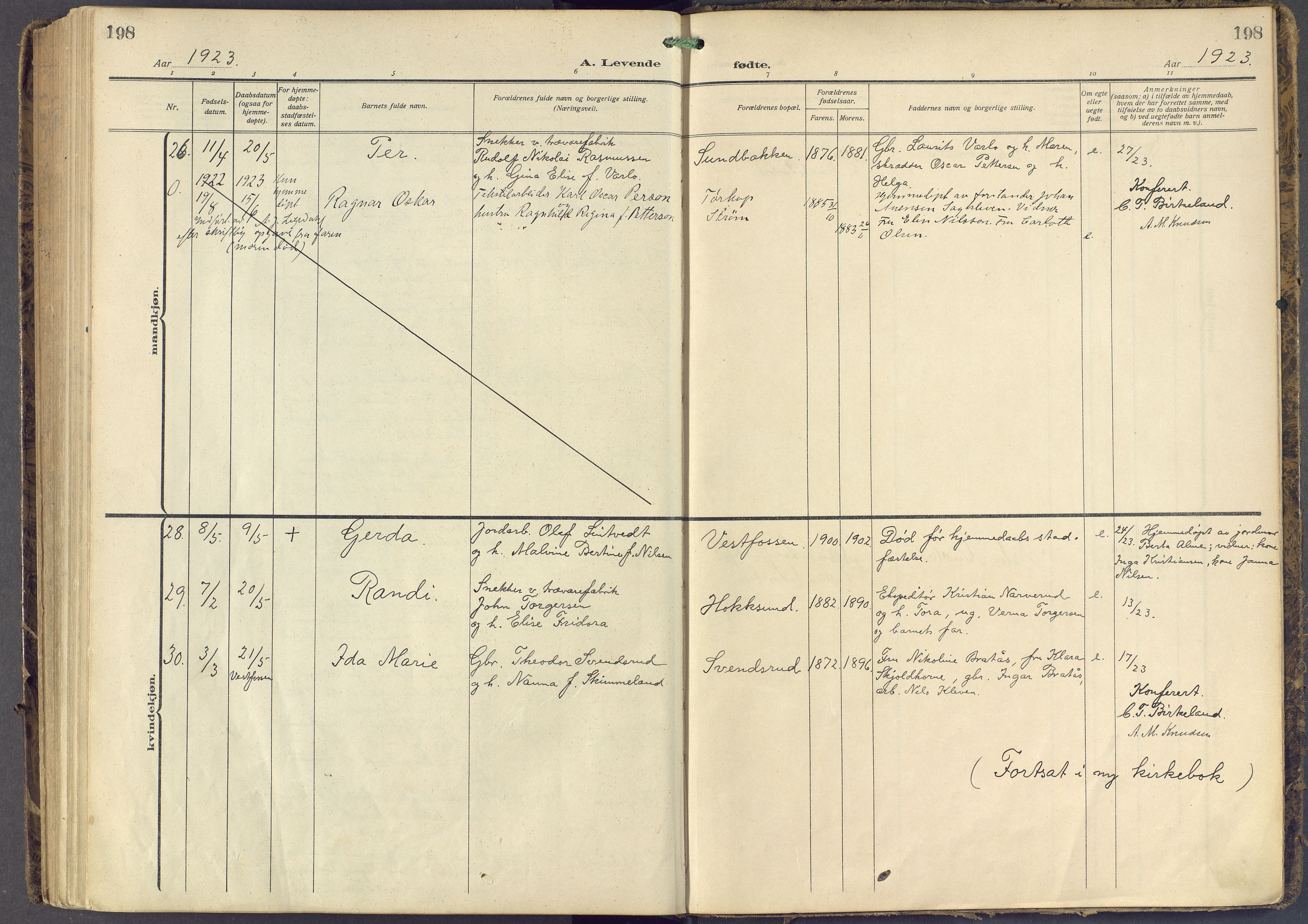 Eiker kirkebøker, AV/SAKO-A-4/F/Fb/L0009: Parish register (official) no. II 9, 1908-1923, p. 198