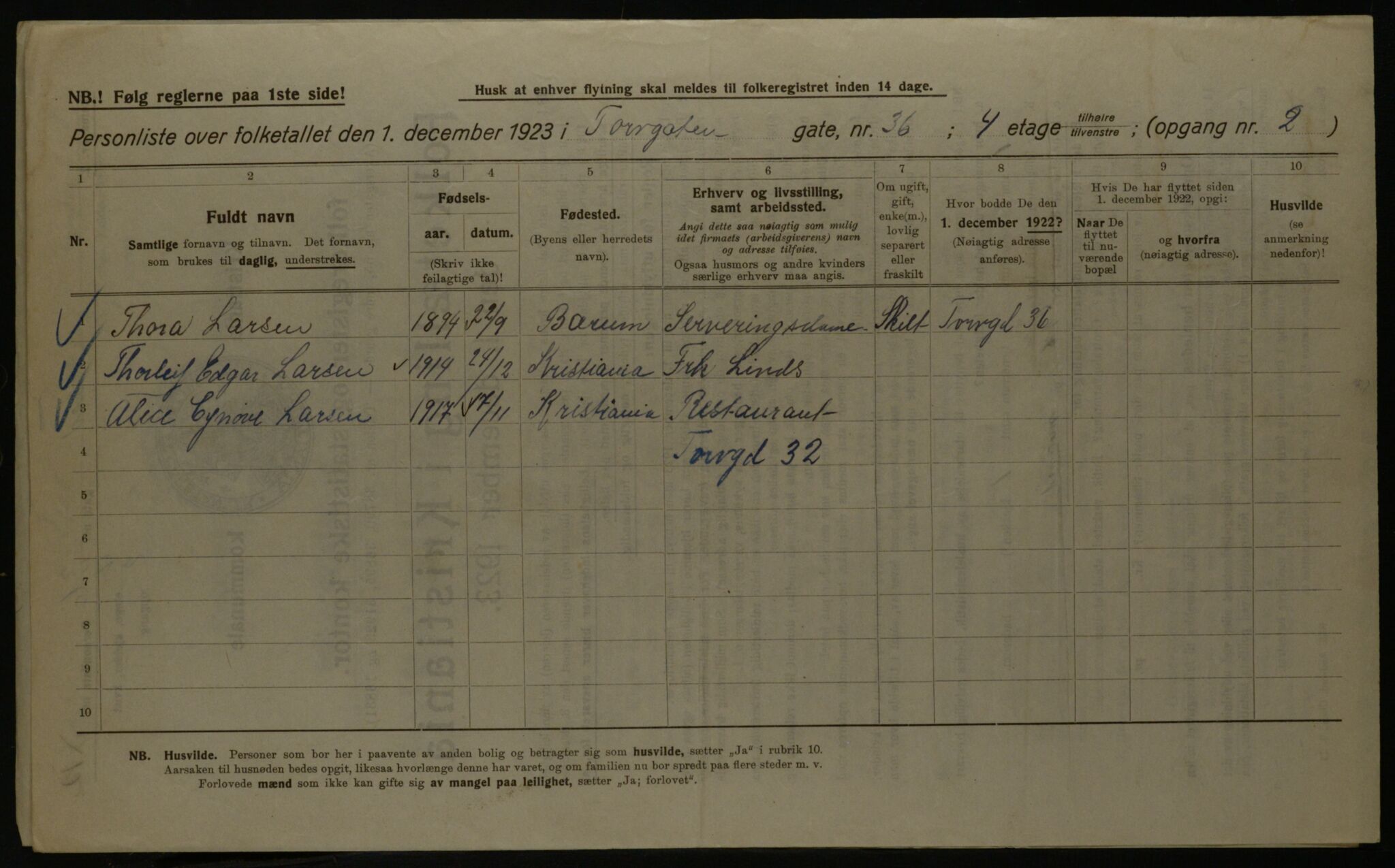 OBA, Municipal Census 1923 for Kristiania, 1923, p. 126047