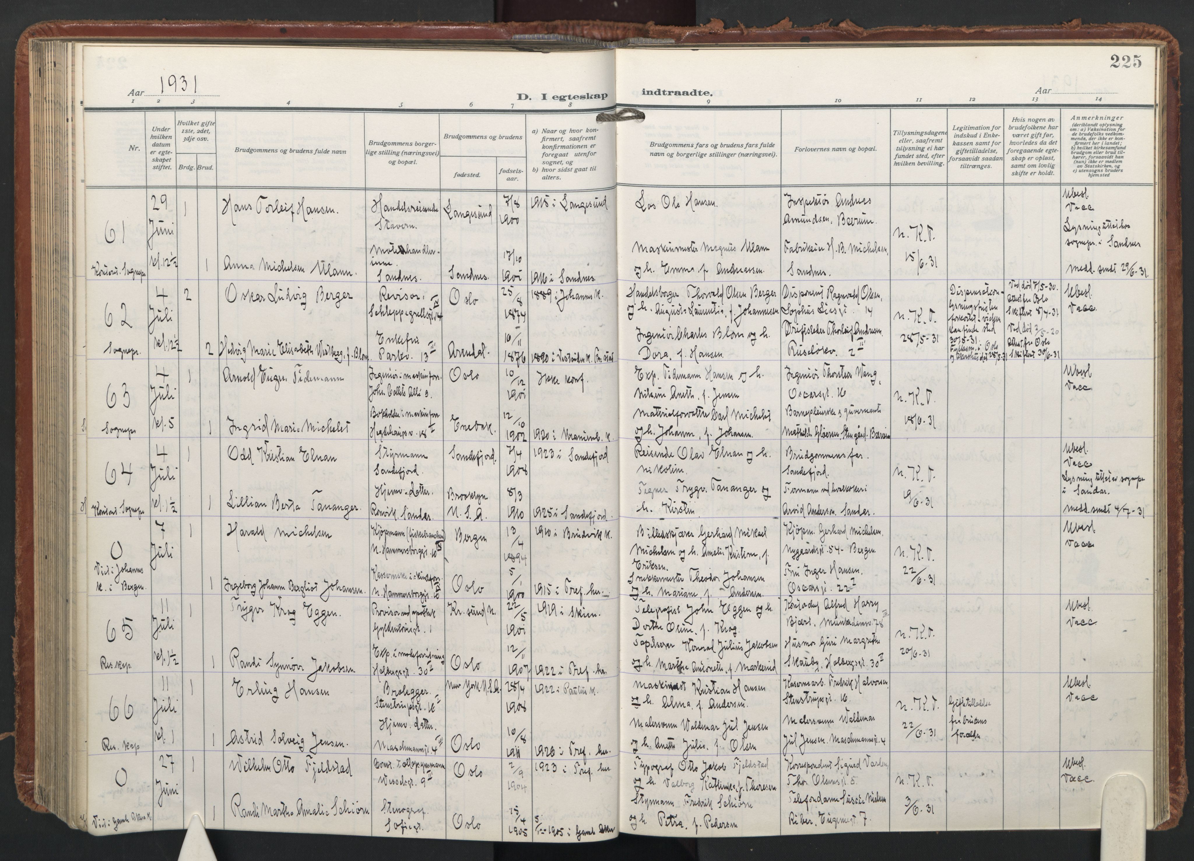 Trefoldighet prestekontor Kirkebøker, AV/SAO-A-10882/F/Fc/L0009: Parish register (official) no. III 9, 1922-1936, p. 225