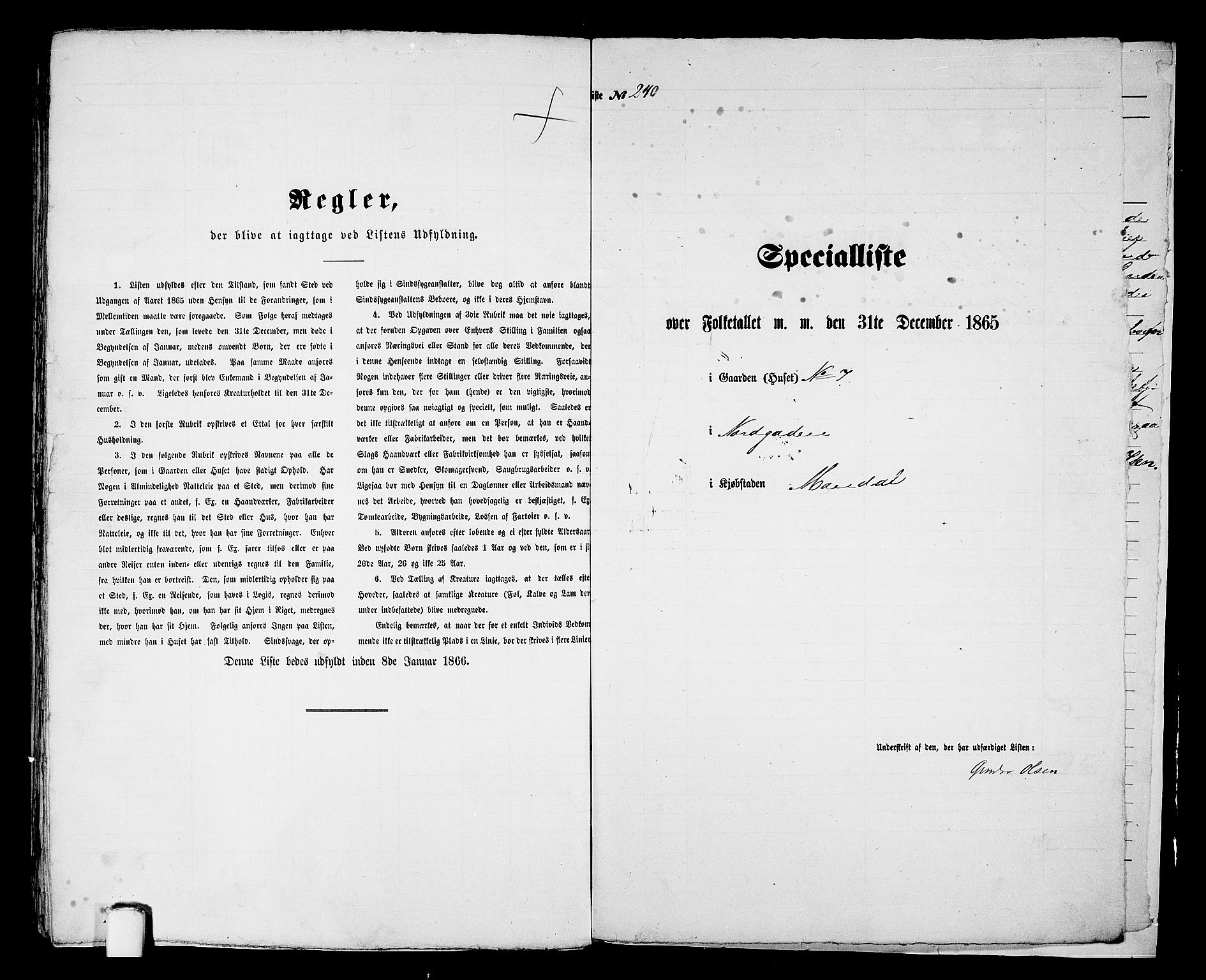 RA, 1865 census for Mandal/Mandal, 1865, p. 482