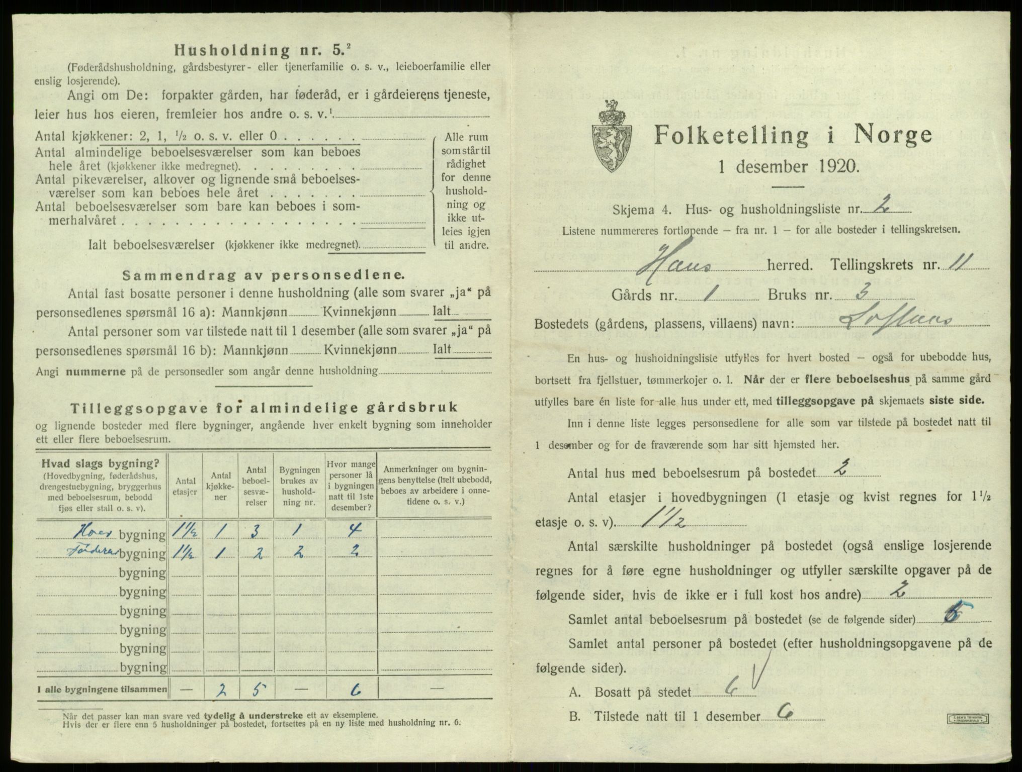 SAB, 1920 census for Haus, 1920, p. 815