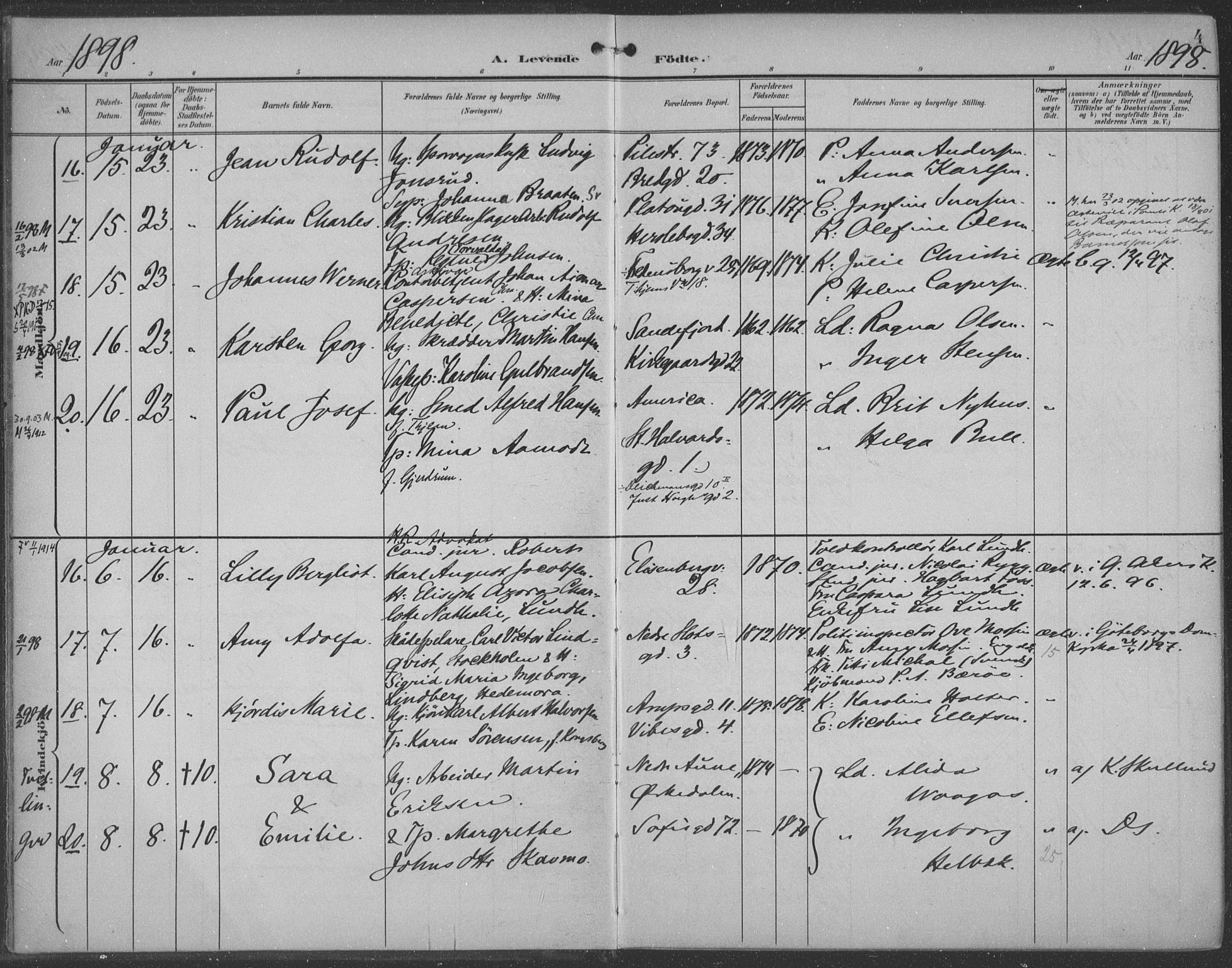 Rikshospitalet prestekontor Kirkebøker, AV/SAO-A-10309b/F/L0011: Parish register (official) no. 11, 1898-1900, p. 4