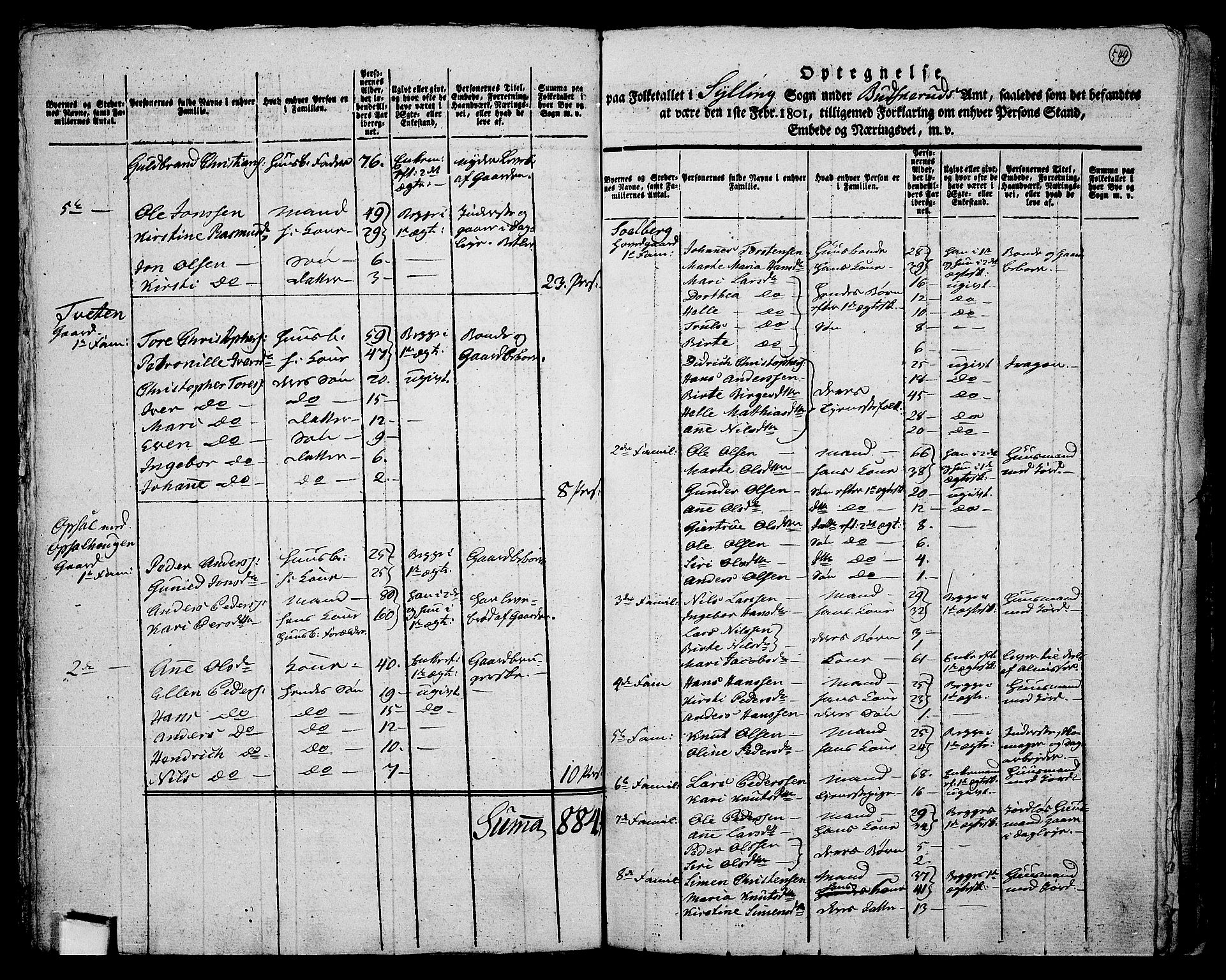 RA, 1801 census for 0626P Lier, 1801, p. 543b-544a