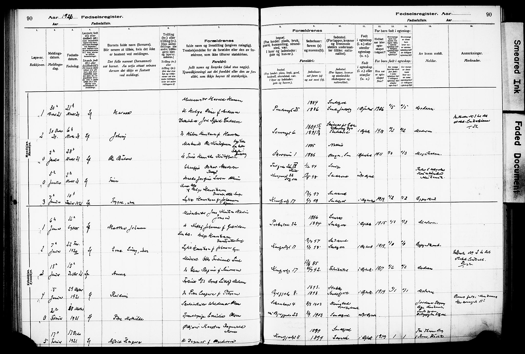 Sandefjord kirkebøker, SAKO/A-315/J/Ja/L0001: Birth register no. 1, 1916-1932, p. 90