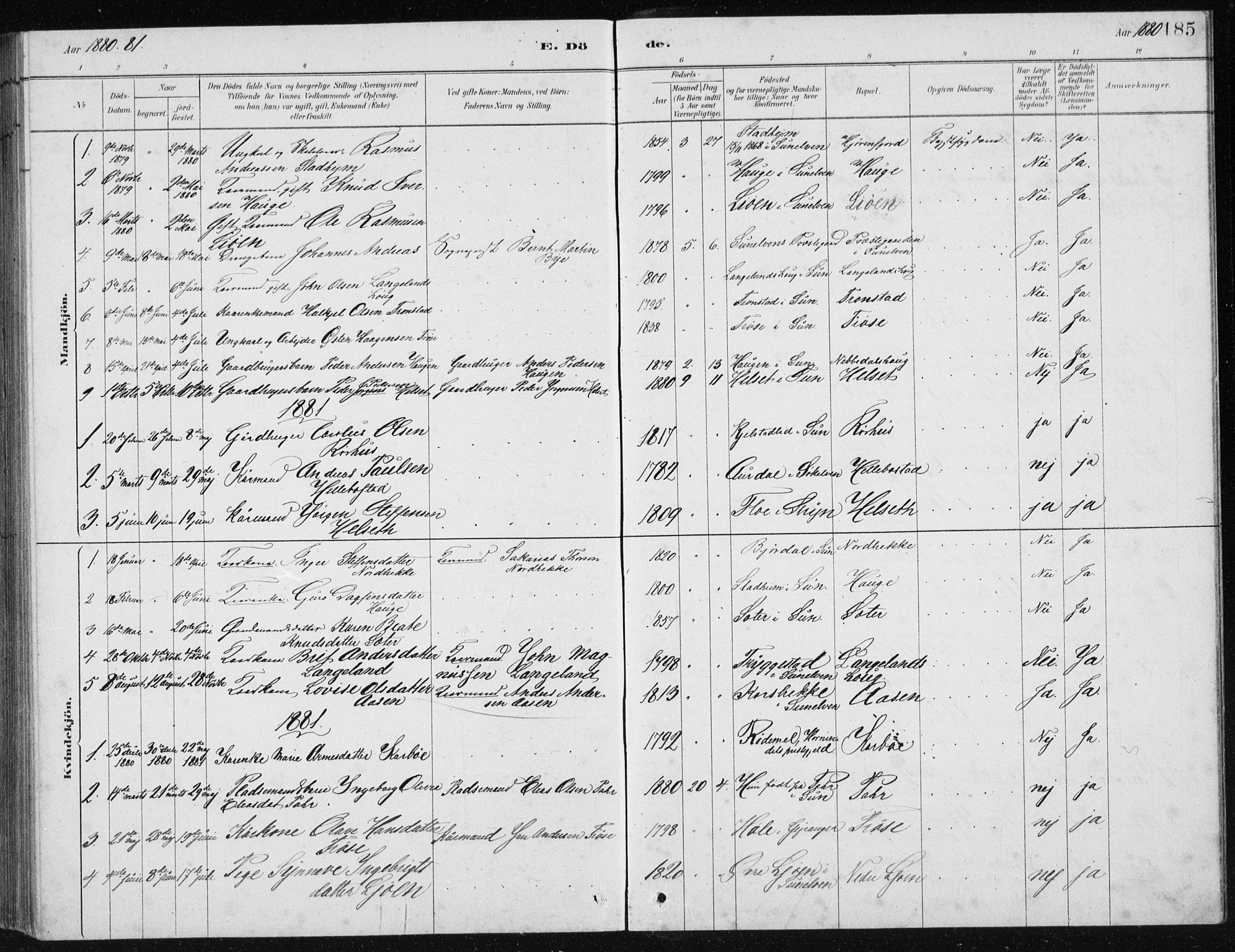Ministerialprotokoller, klokkerbøker og fødselsregistre - Møre og Romsdal, SAT/A-1454/517/L0230: Parish register (copy) no. 517C03, 1879-1912, p. 185