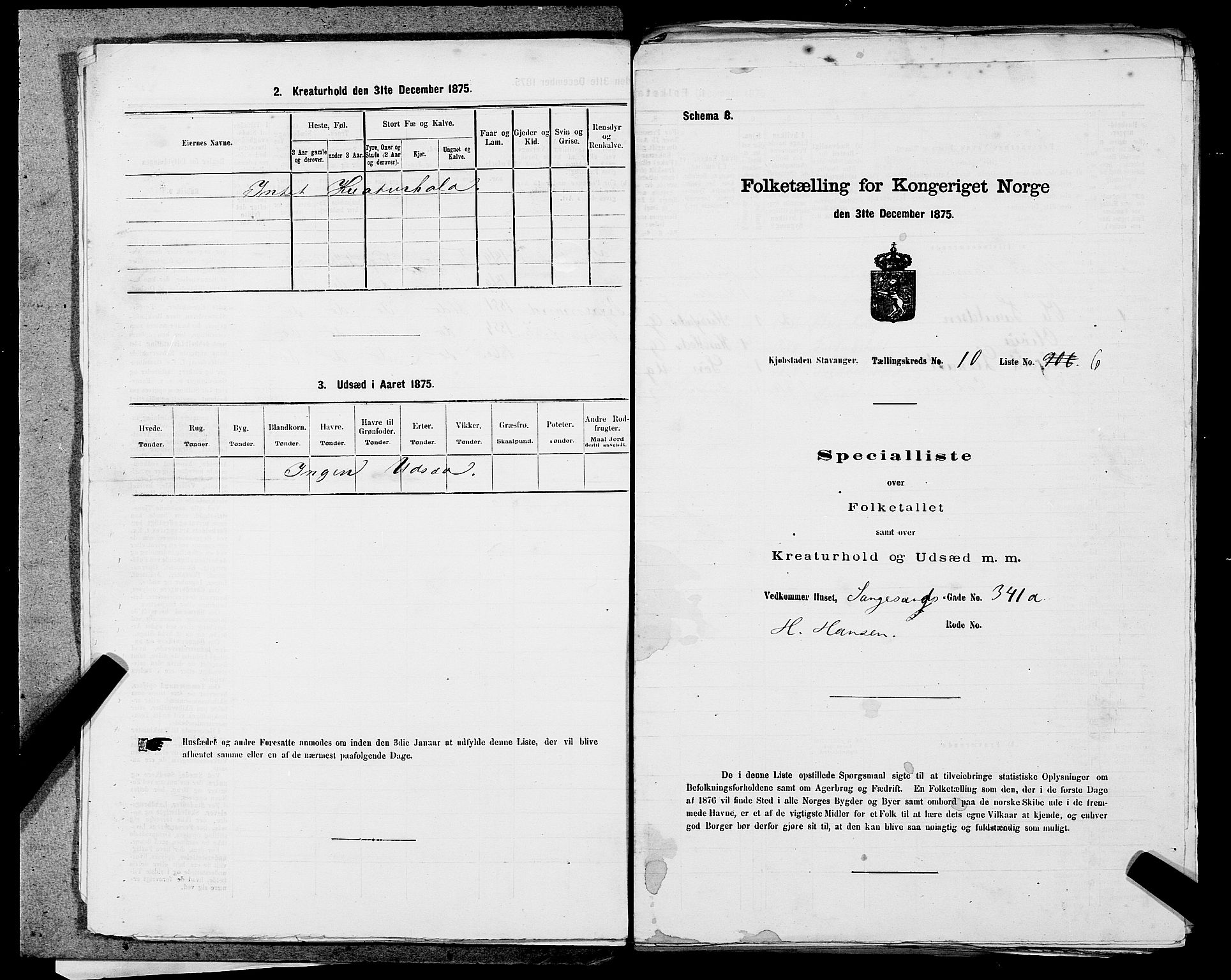 SAST, 1875 census for 1103 Stavanger, 1875, p. 1828