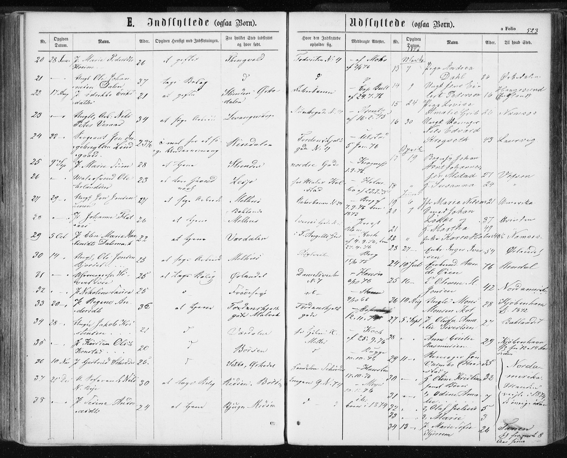Ministerialprotokoller, klokkerbøker og fødselsregistre - Sør-Trøndelag, SAT/A-1456/601/L0055: Parish register (official) no. 601A23, 1866-1877, p. 523