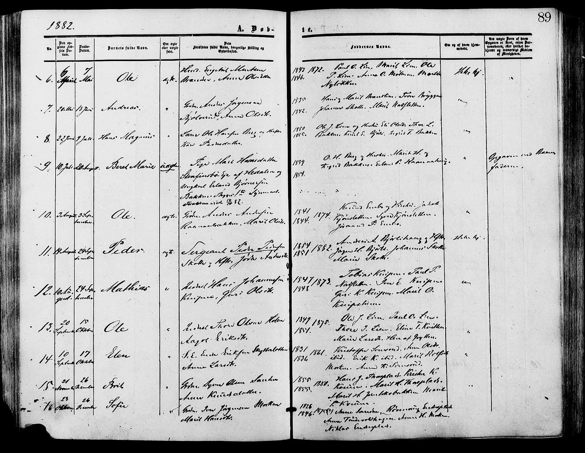 Lesja prestekontor, SAH/PREST-068/H/Ha/Haa/L0009: Parish register (official) no. 9, 1854-1889, p. 89