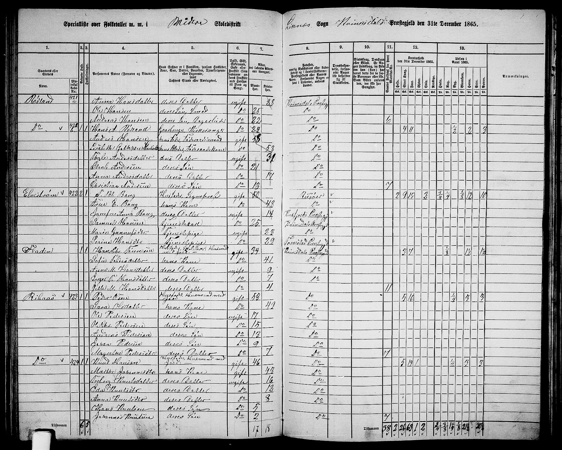 RA, 1865 census for Kvinesdal, 1865, p. 120