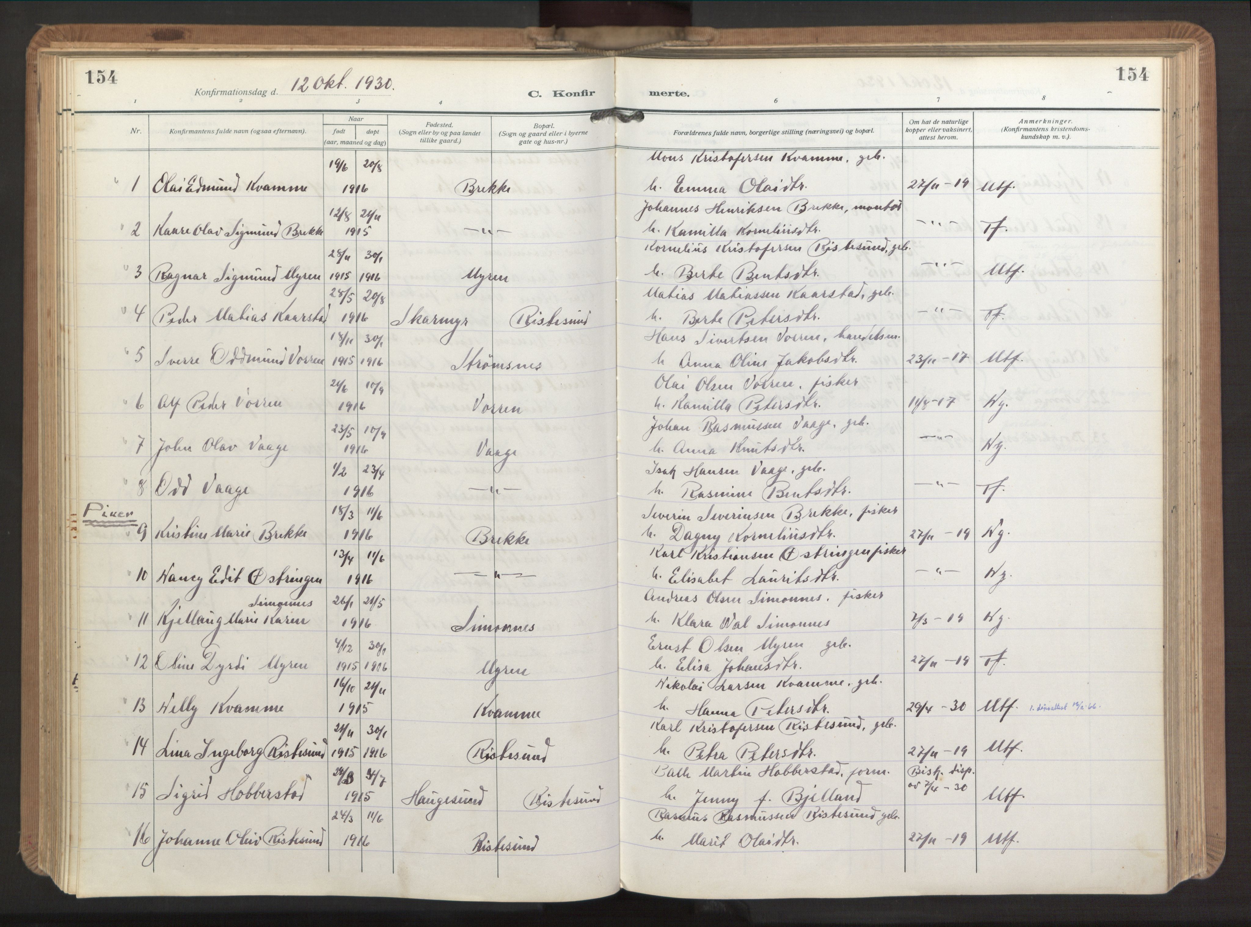 Ministerialprotokoller, klokkerbøker og fødselsregistre - Møre og Romsdal, AV/SAT-A-1454/503/L0044: Parish register (official) no. 503A12, 1918-1931, p. 154