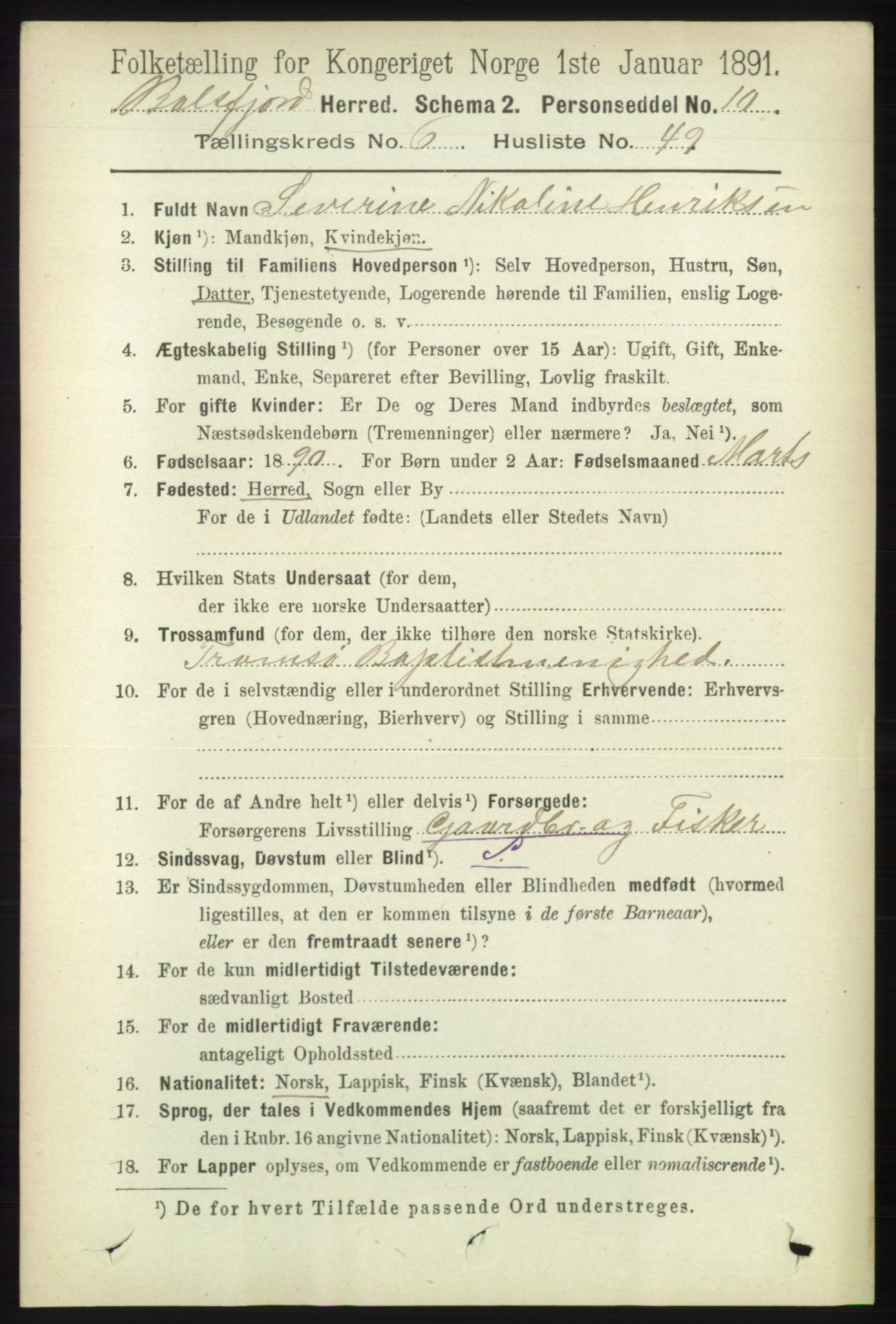 RA, 1891 census for 1933 Balsfjord, 1891, p. 1966