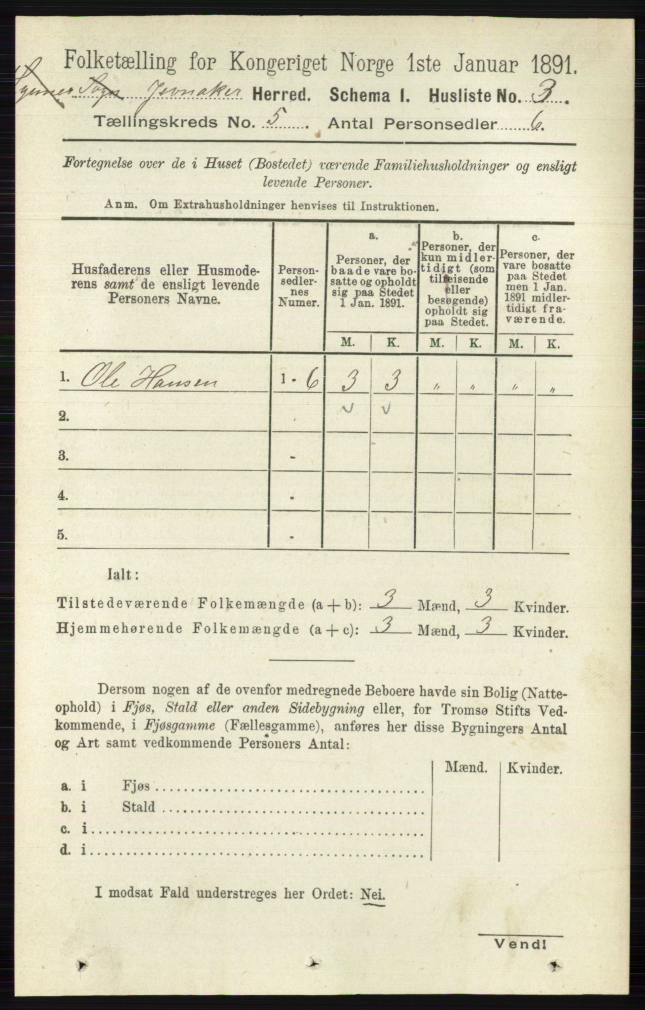 RA, 1891 census for 0532 Jevnaker, 1891, p. 2329