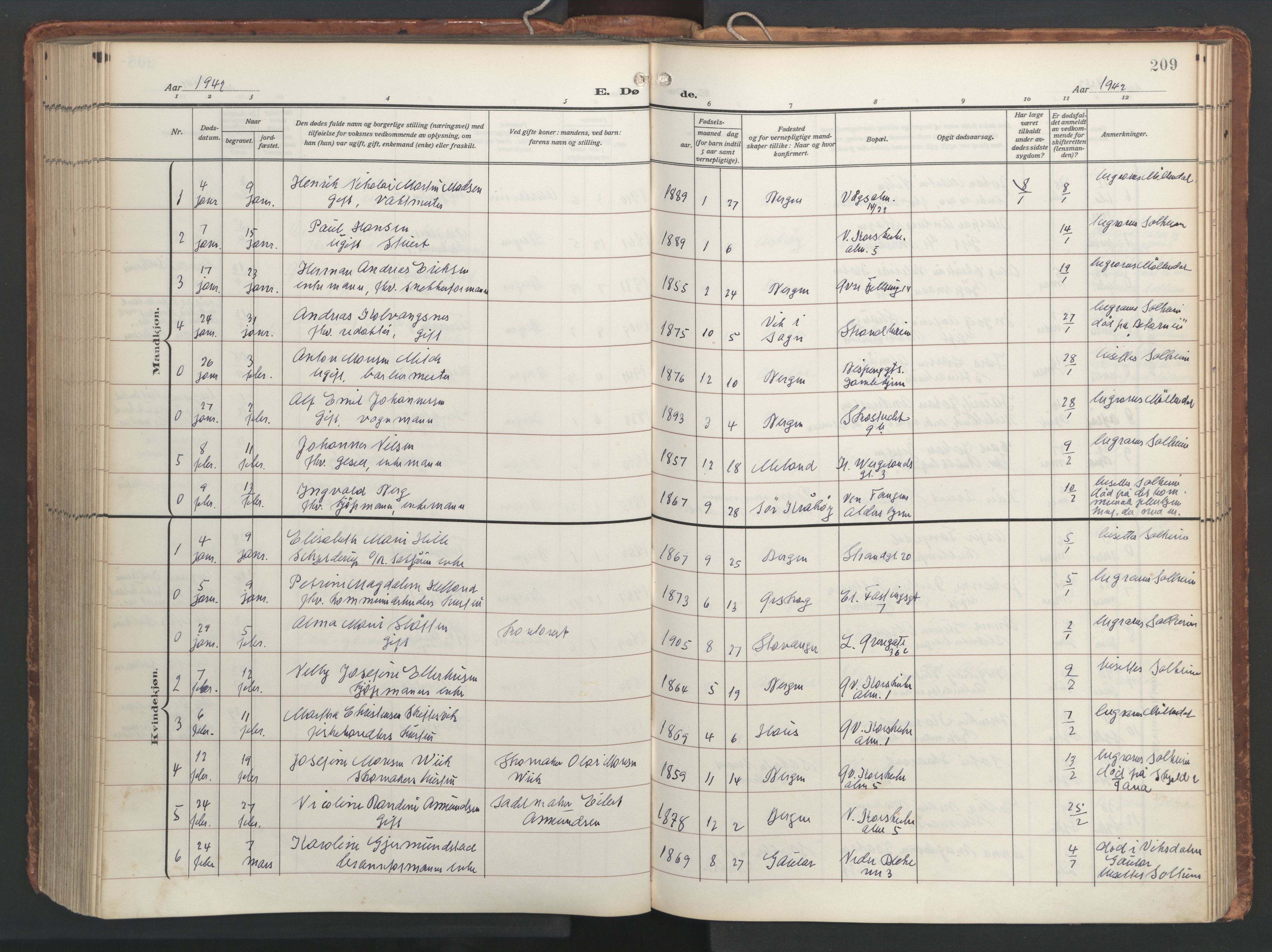 Korskirken sokneprestembete, SAB/A-76101/H/Hab: Parish register (copy) no. E 5, 1910-1956, p. 208b-209a