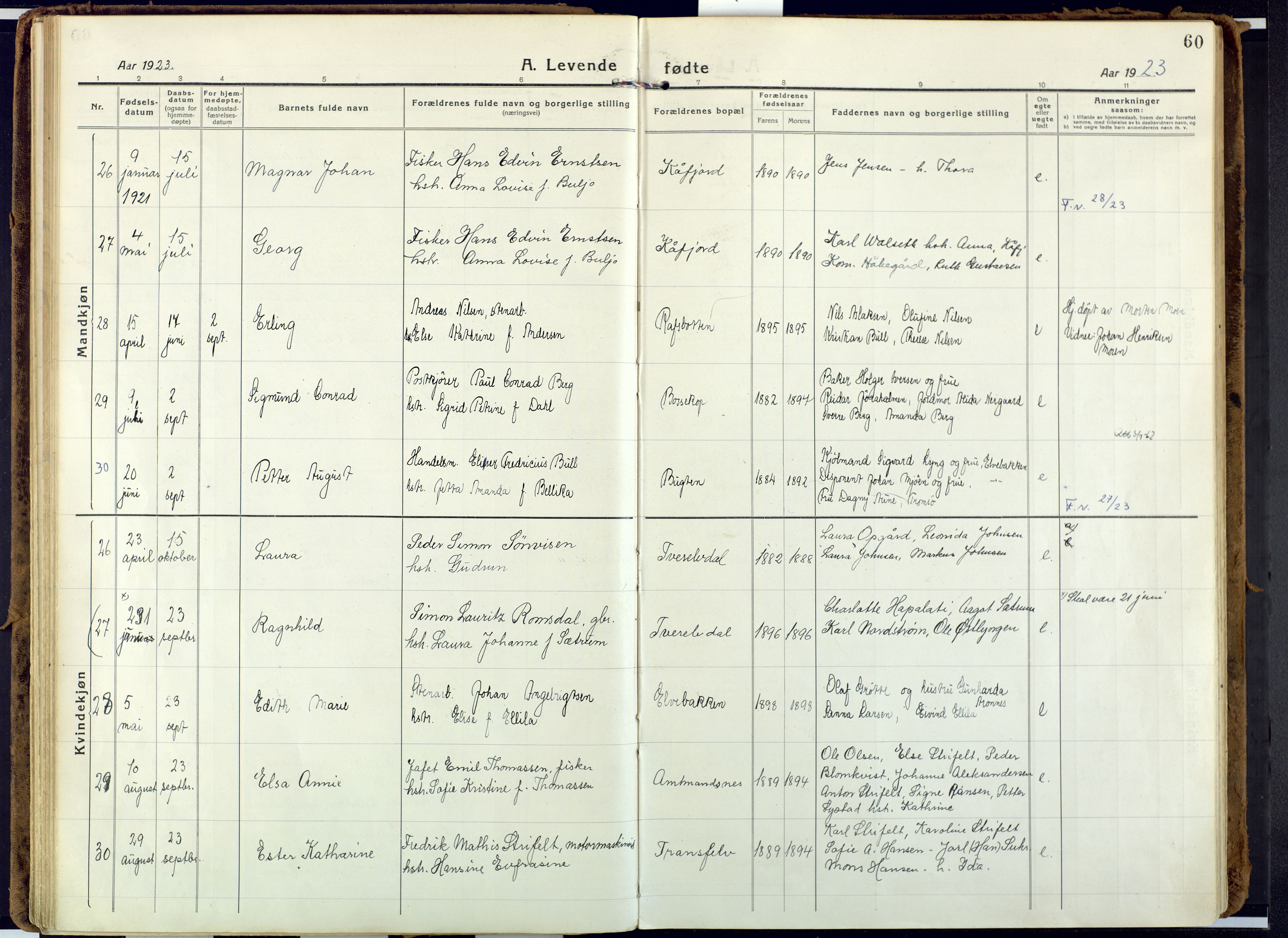 Alta sokneprestkontor, AV/SATØ-S-1338/H/Ha: Parish register (official) no. 6, 1918-1931, p. 60