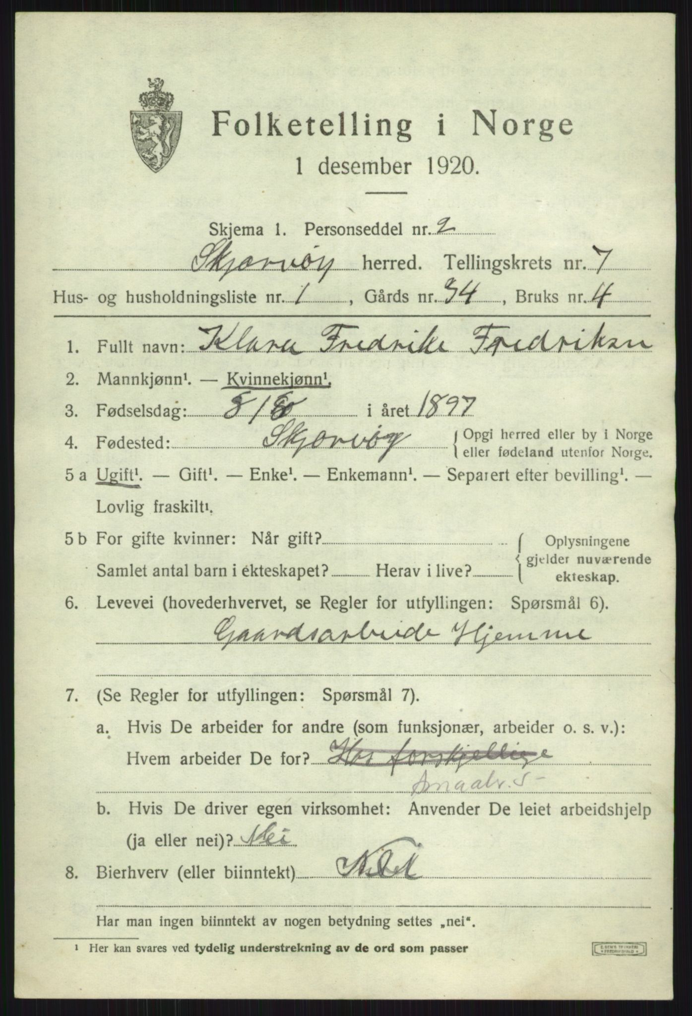 SATØ, 1920 census for Skjervøy, 1920, p. 4285