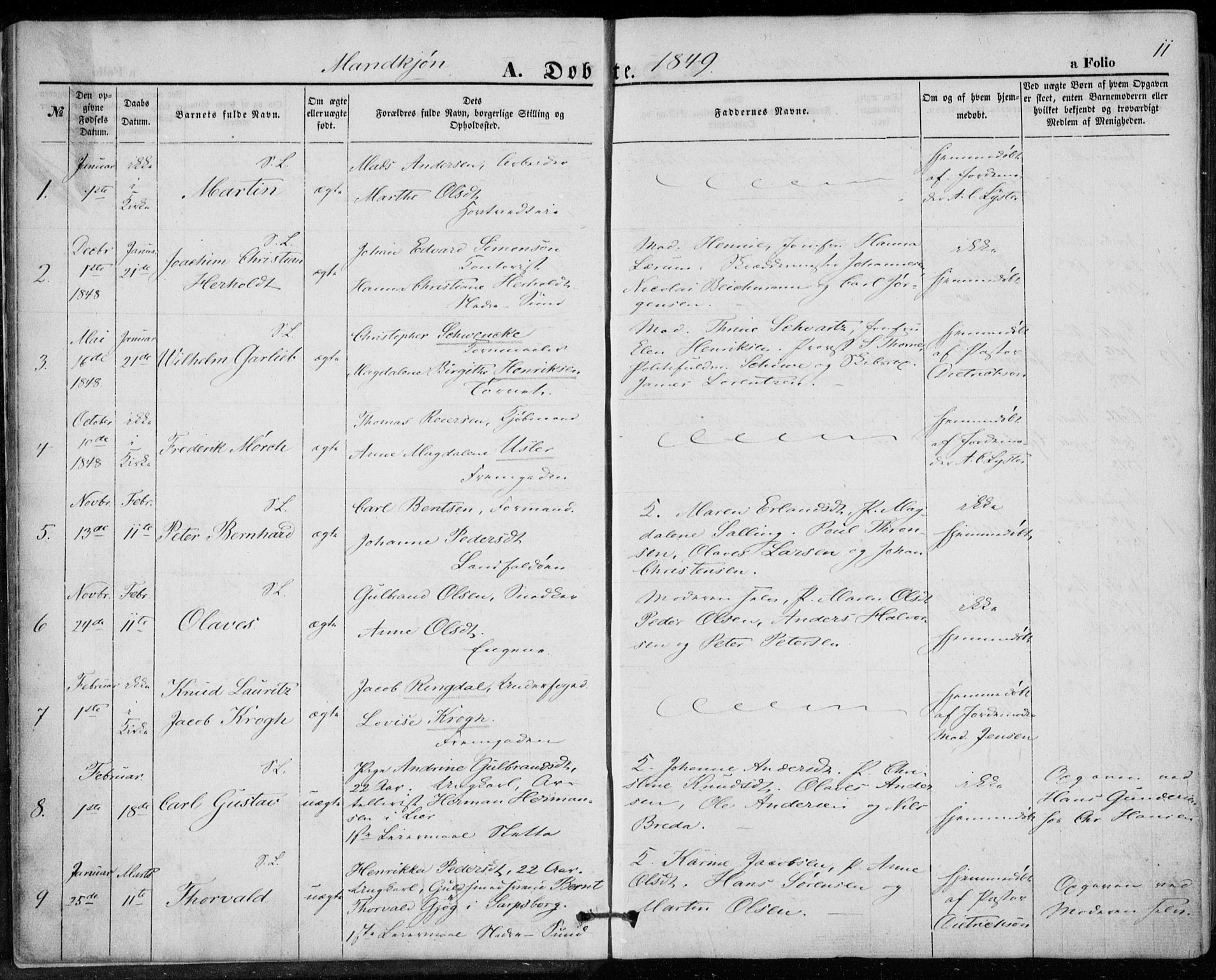 Bragernes kirkebøker, SAKO/A-6/F/Fb/L0002: Parish register (official) no. II 2, 1848-1859, p. 11