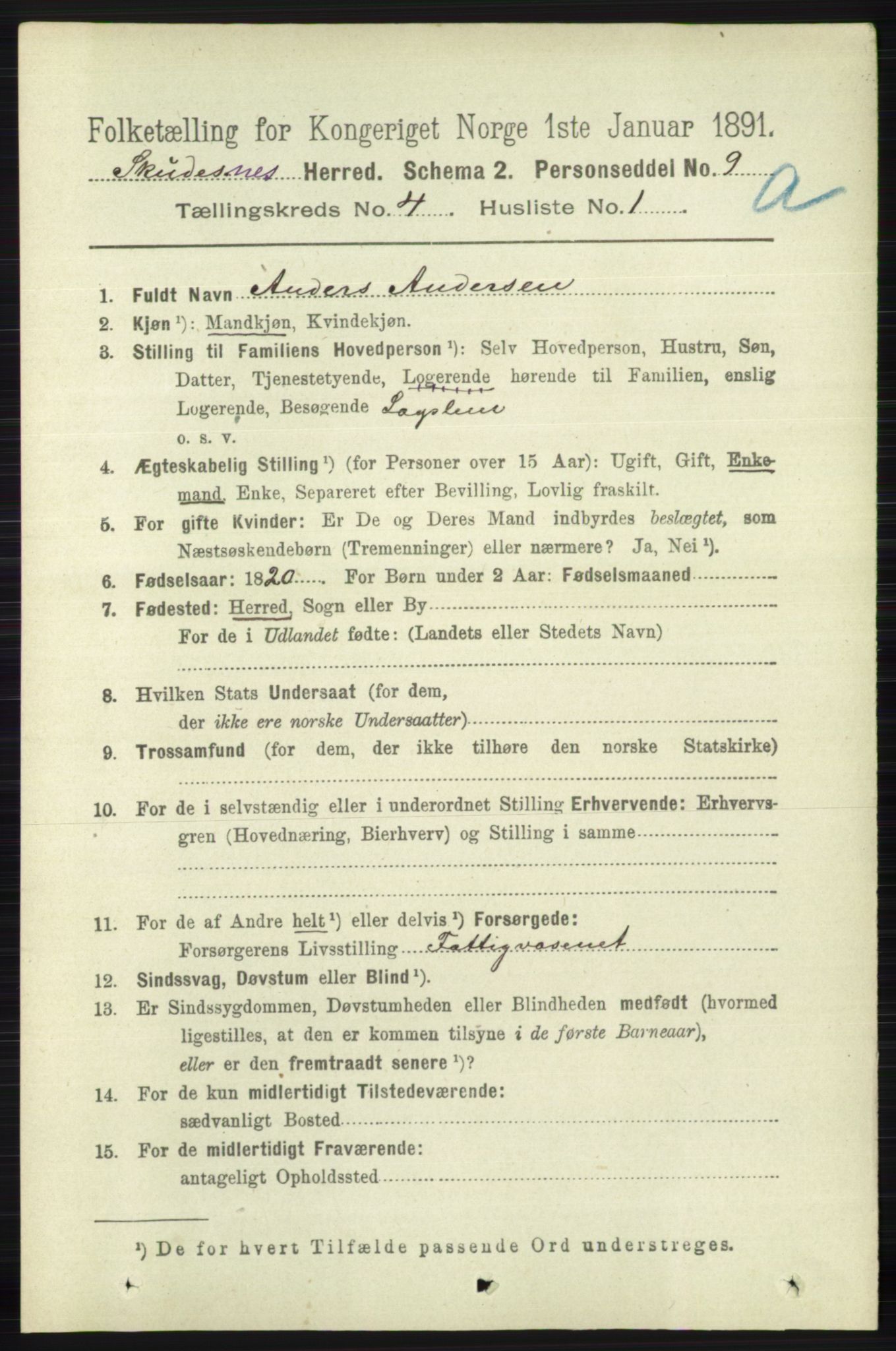 RA, 1891 census for 1150 Skudenes, 1891, p. 1878