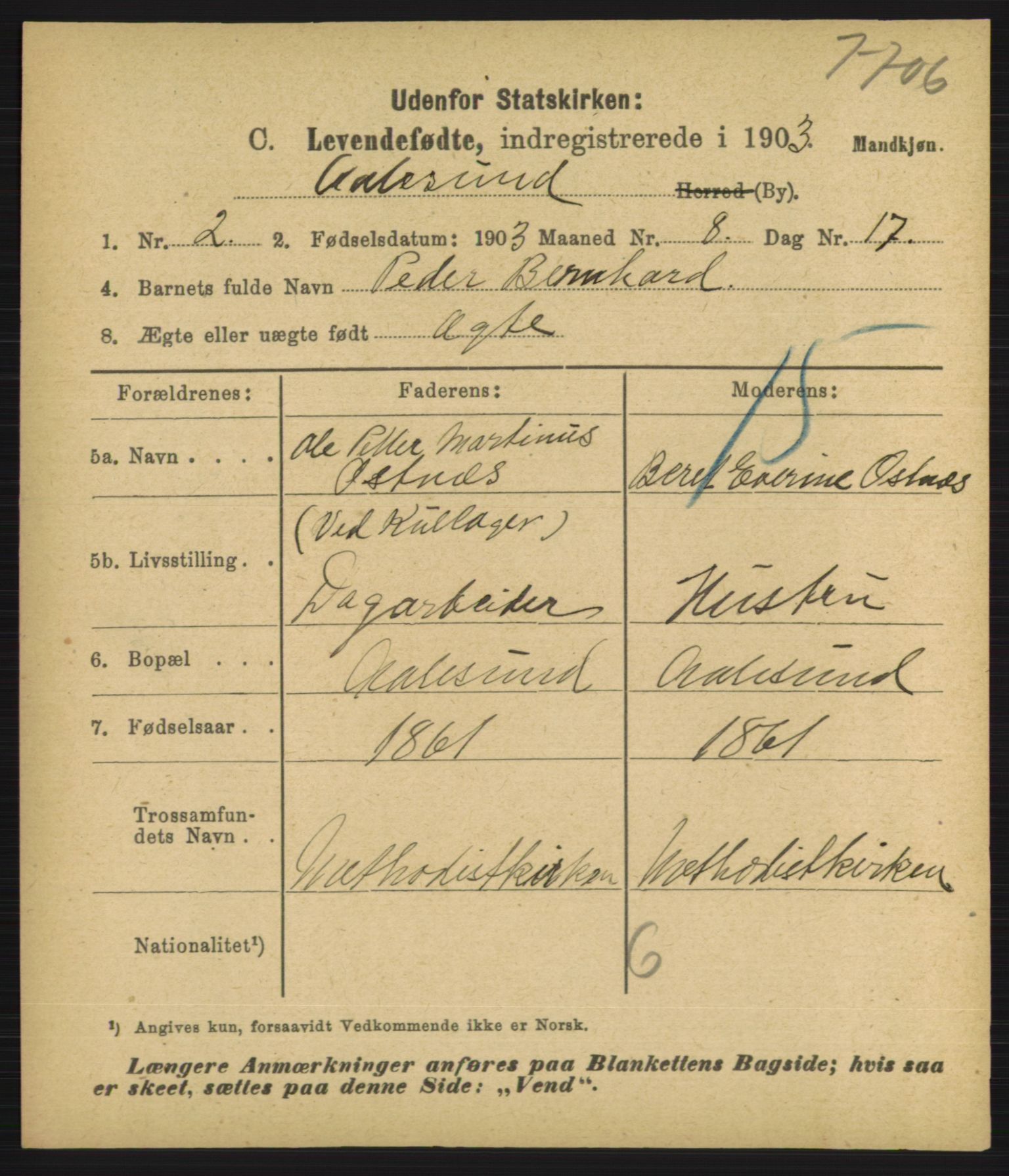 Statistisk sentralbyrå, Sosiodemografiske emner, Befolkning, RA/S-2228/D/Df/Dfa/Dfaa/L0016: Romsdal amt: Fødte, gifte, døde., 1903, p. 477