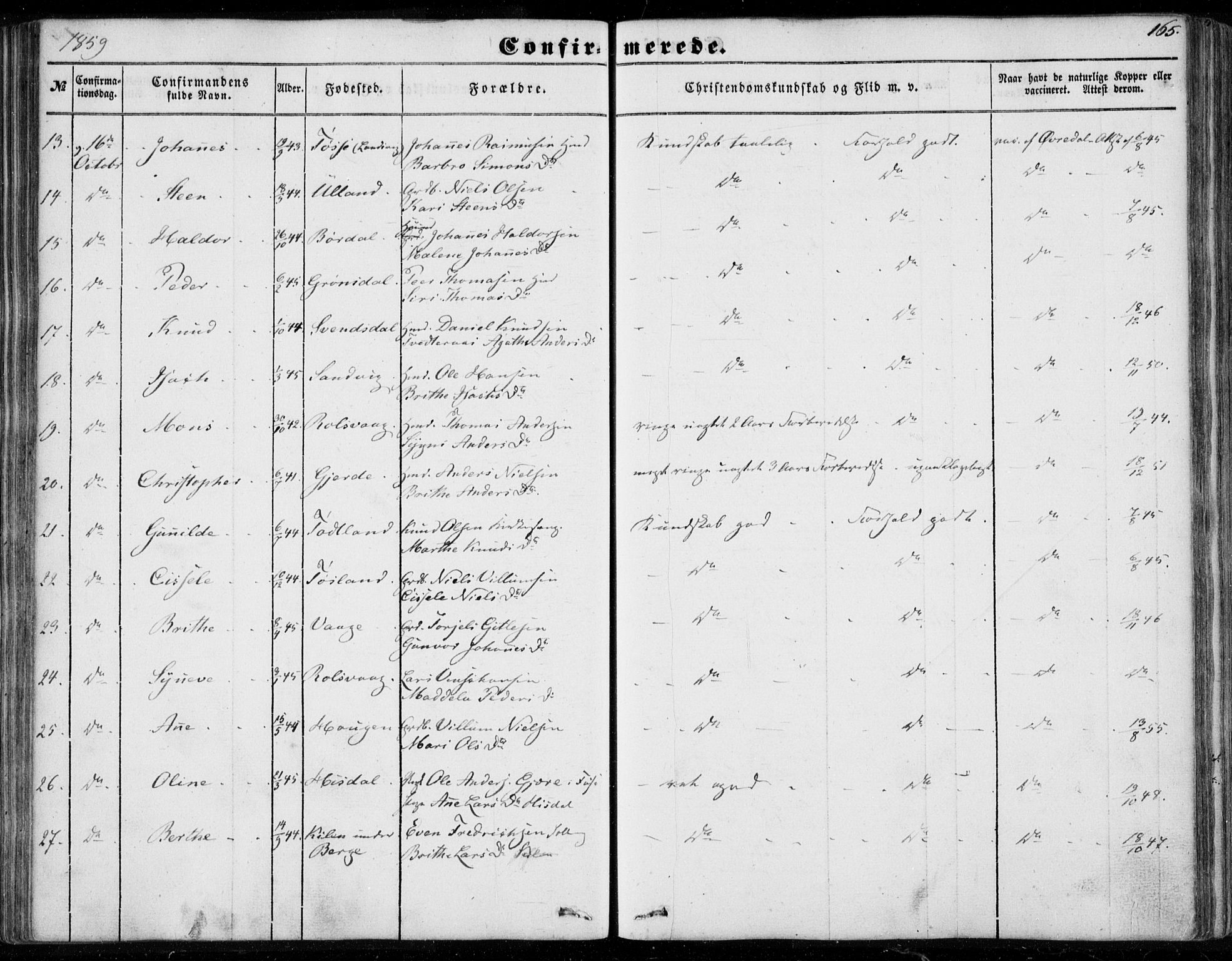 Os sokneprestembete, SAB/A-99929: Parish register (official) no. A 16, 1851-1859, p. 165