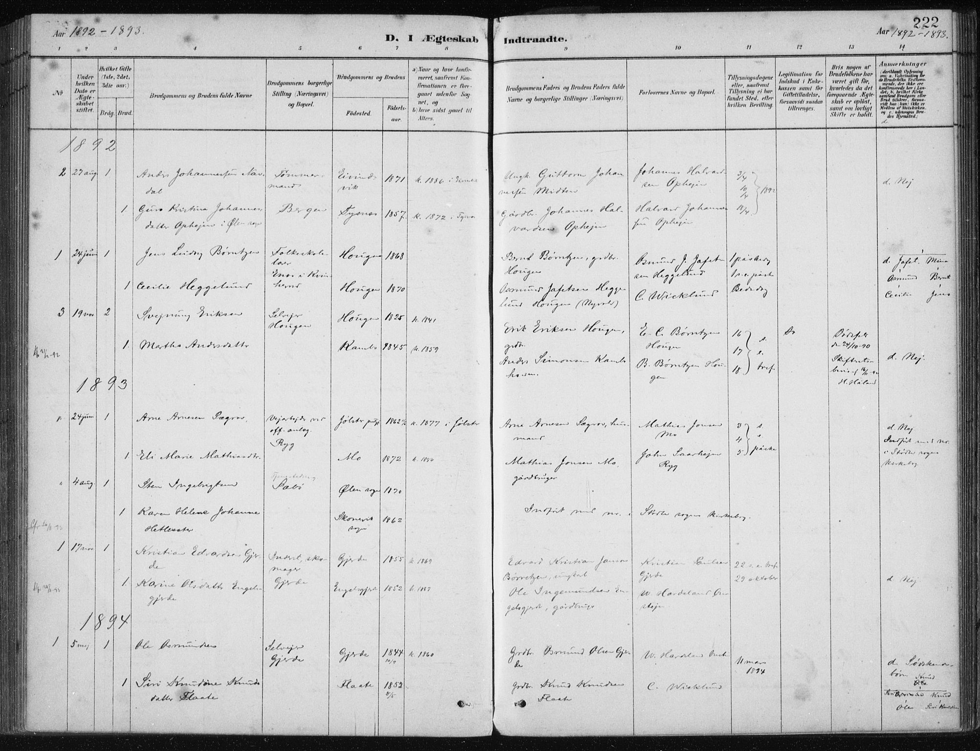 Etne sokneprestembete, AV/SAB-A-75001/H/Haa: Parish register (official) no. C  1, 1879-1919, p. 222