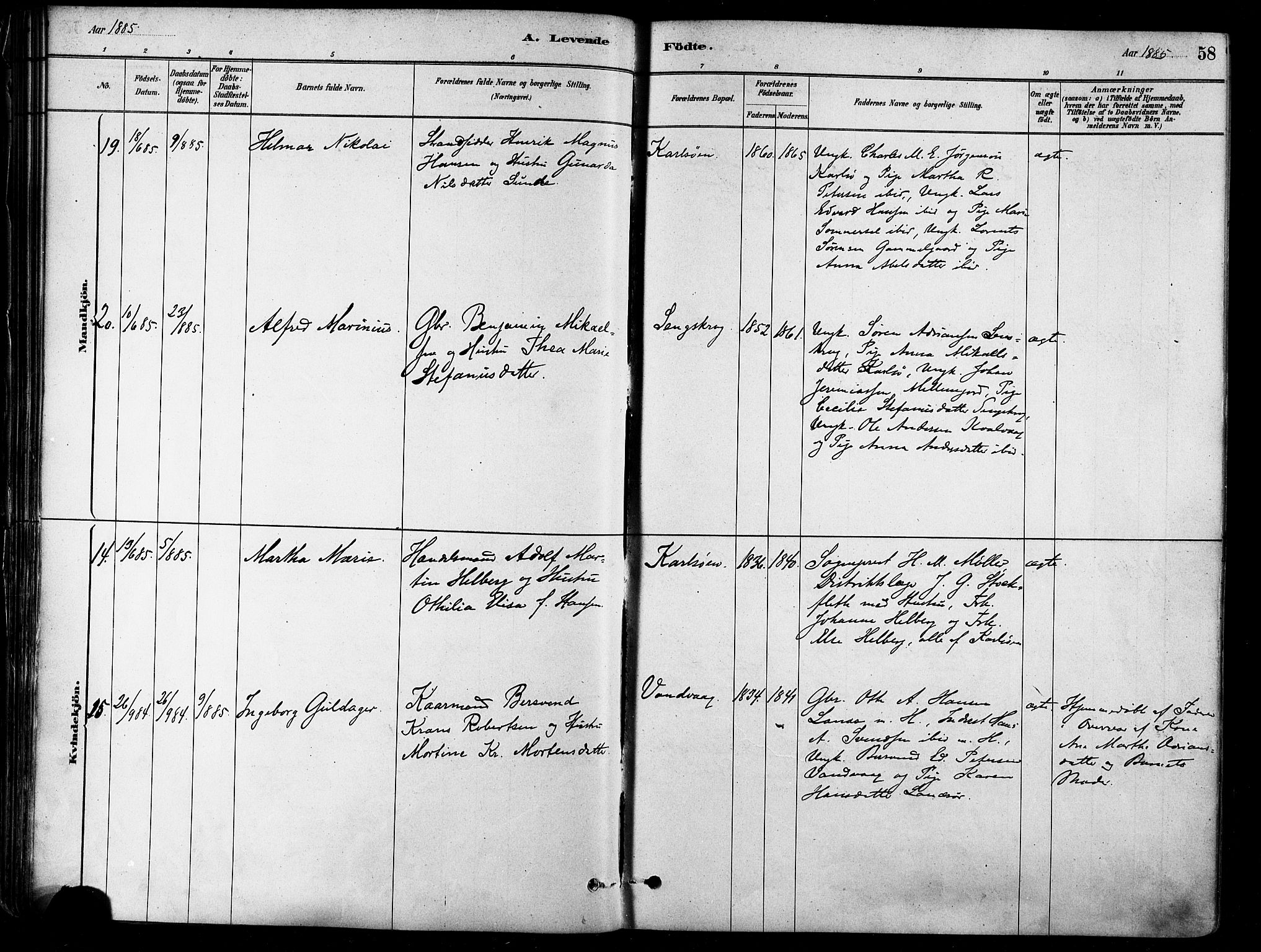 Karlsøy sokneprestembete, AV/SATØ-S-1299/H/Ha/Haa/L0006kirke: Parish register (official) no. 6, 1879-1890, p. 58