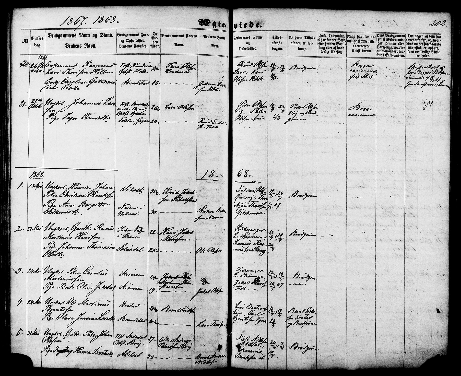 Ministerialprotokoller, klokkerbøker og fødselsregistre - Møre og Romsdal, SAT/A-1454/522/L0314: Parish register (official) no. 522A09, 1863-1877, p. 202