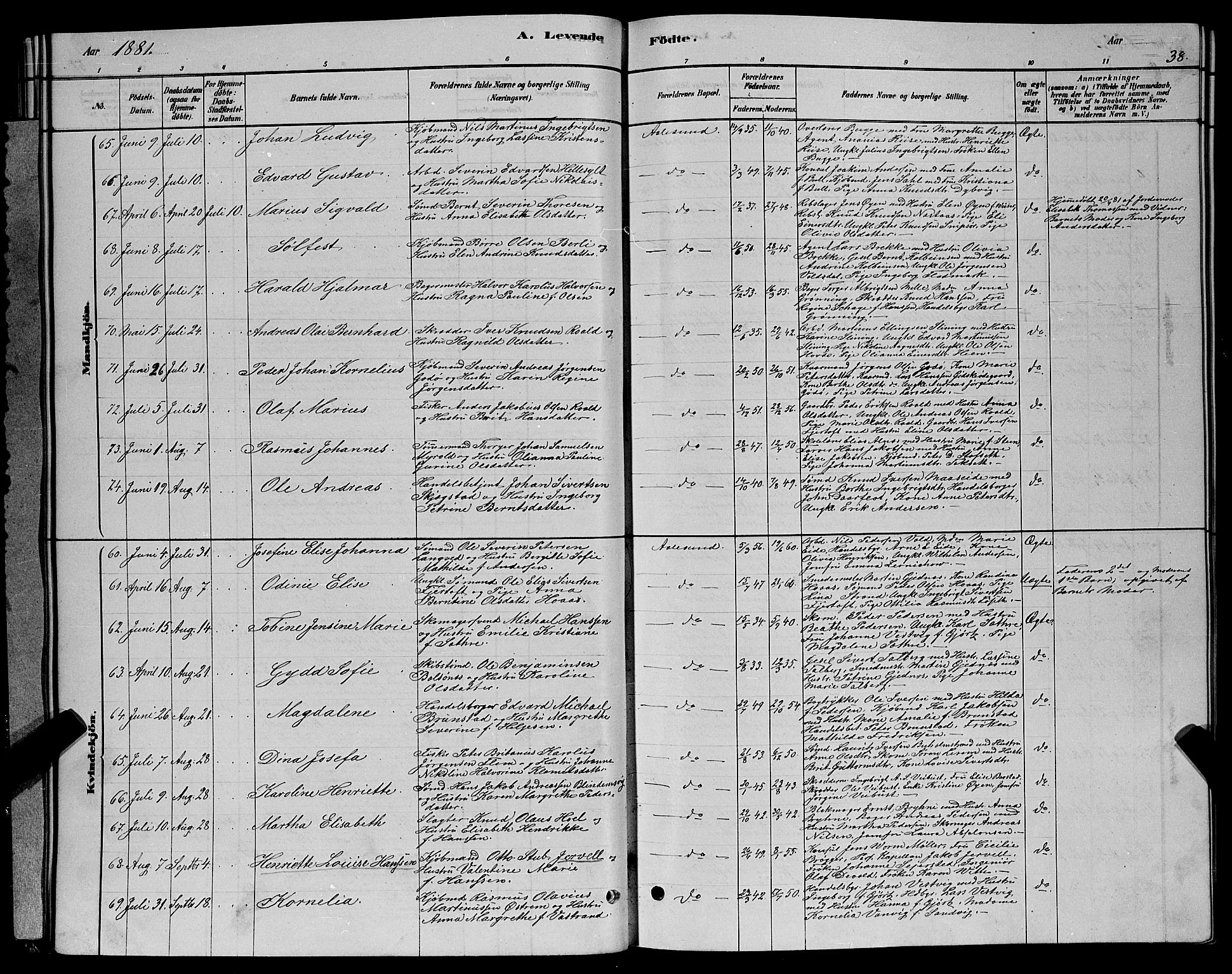 Ministerialprotokoller, klokkerbøker og fødselsregistre - Møre og Romsdal, SAT/A-1454/529/L0466: Parish register (copy) no. 529C03, 1878-1888, p. 38