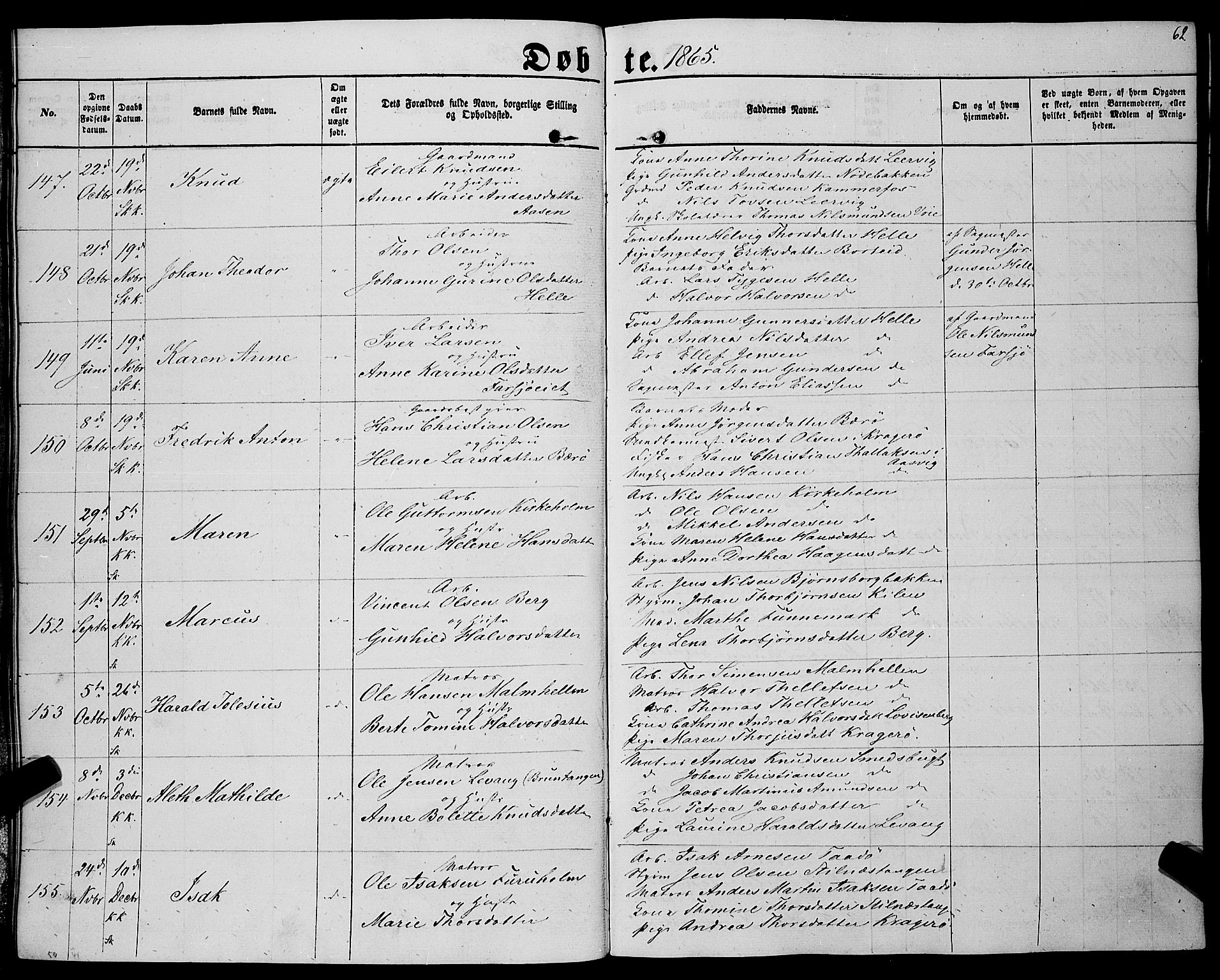 Sannidal kirkebøker, SAKO/A-296/F/Fa/L0011: Parish register (official) no. 11, 1863-1873, p. 62