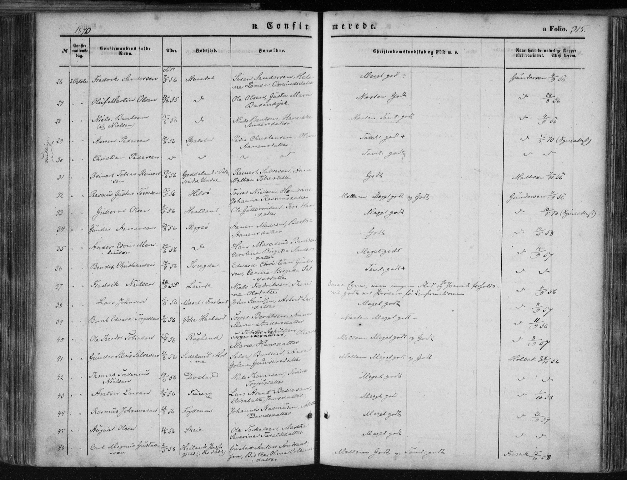 Mandal sokneprestkontor, AV/SAK-1111-0030/F/Fa/Faa/L0014: Parish register (official) no. A 14, 1859-1872, p. 315