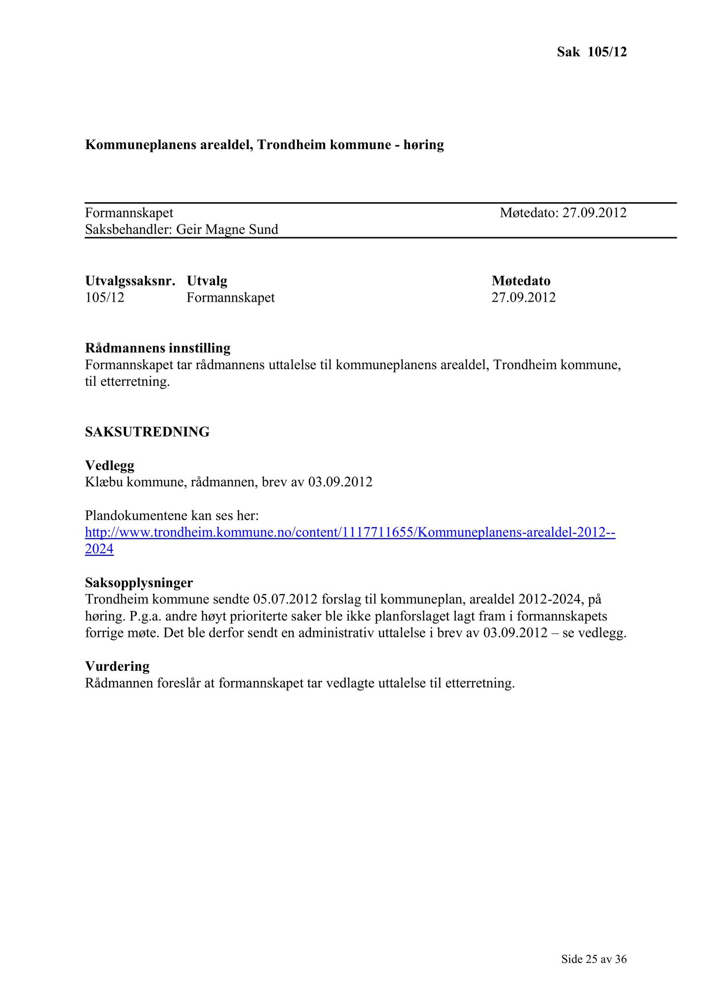 Klæbu Kommune, TRKO/KK/02-FS/L005: Formannsskapet - Møtedokumenter, 2012, p. 2172