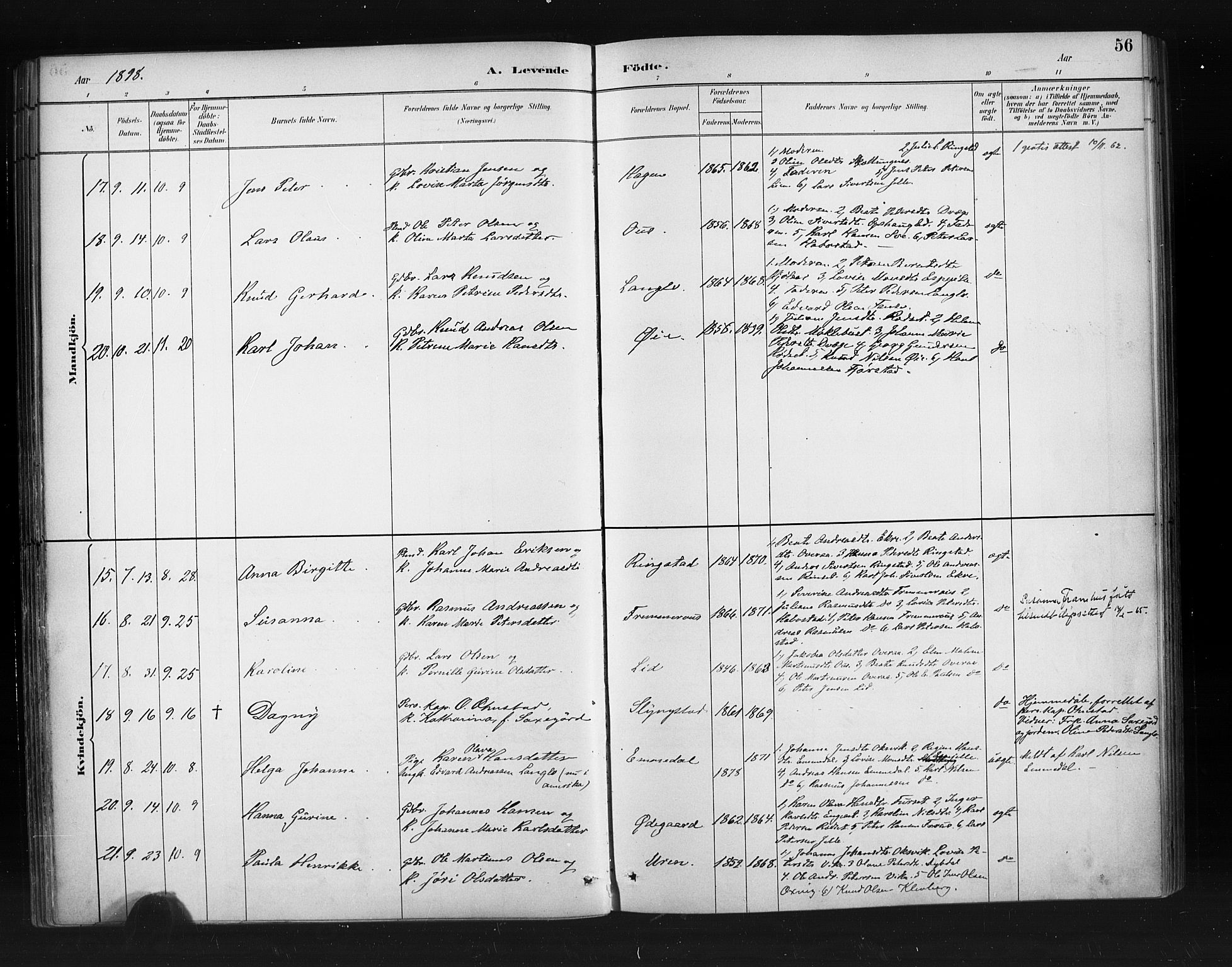 Ministerialprotokoller, klokkerbøker og fødselsregistre - Møre og Romsdal, AV/SAT-A-1454/520/L0283: Parish register (official) no. 520A12, 1882-1898, p. 56