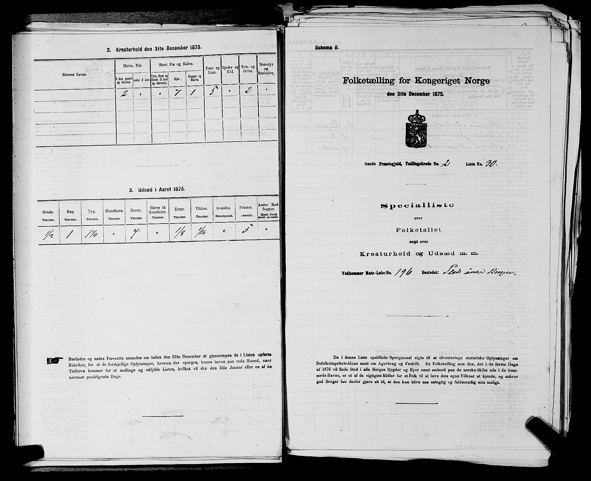 SAKO, 1875 census for 0713P Sande, 1875, p. 337