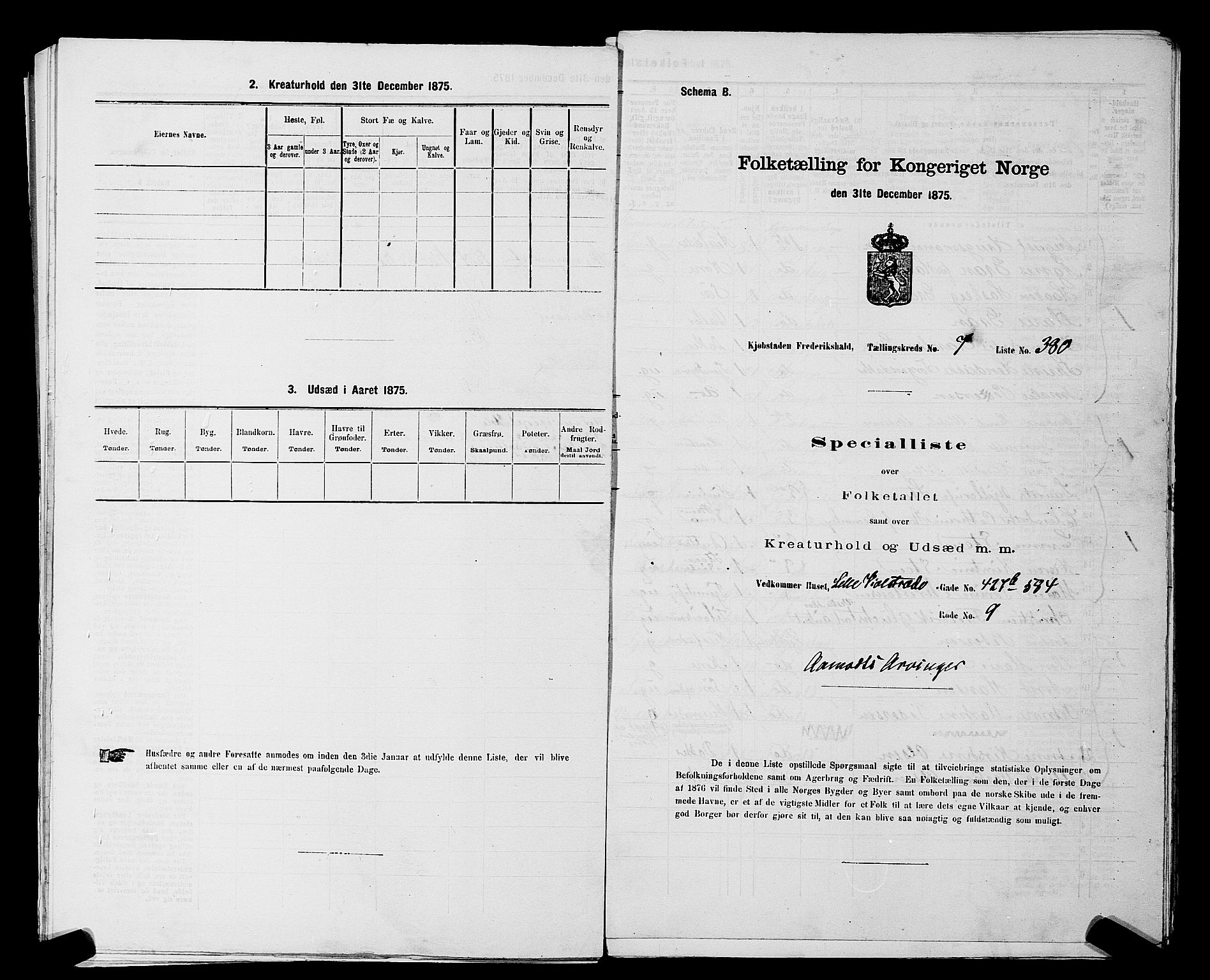 RA, 1875 census for 0101P Fredrikshald, 1875, p. 933