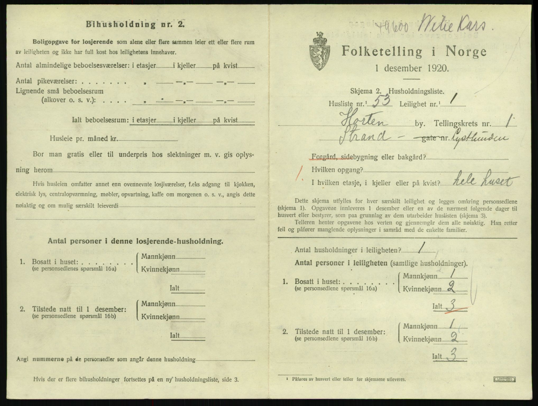 SAKO, 1920 census for Horten, 1920, p. 3139