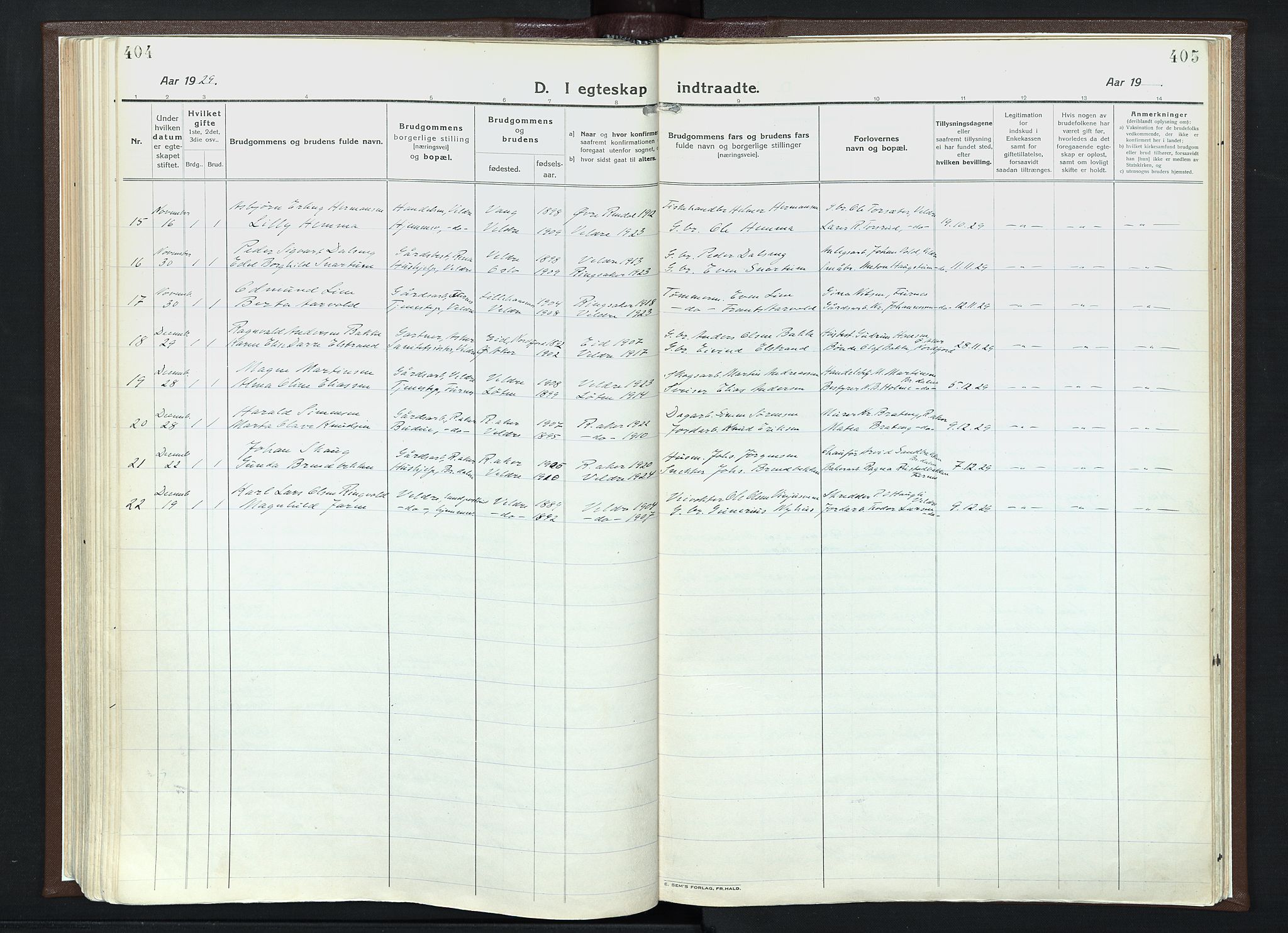 Veldre prestekontor, SAH/PREST-018/K/Ka/L0001: Parish register (official) no. 1, 1921-1934, p. 404-405