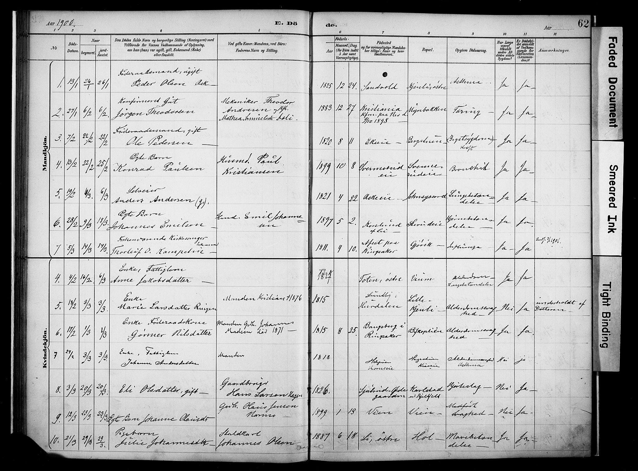 Nes prestekontor, Hedmark, AV/SAH-PREST-020/K/Ka/L0011: Parish register (official) no. 11, 1887-1905, p. 62