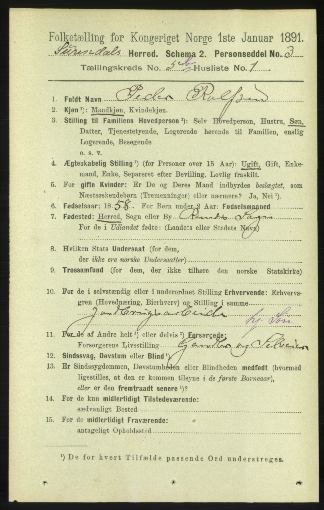 RA, 1891 census for 1566 Surnadal, 1891, p. 1488