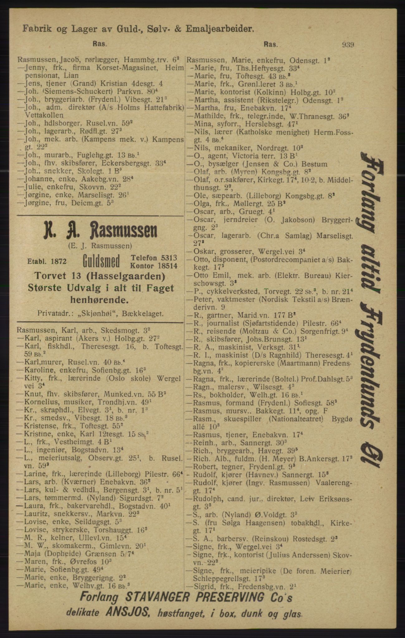 Kristiania/Oslo adressebok, PUBL/-, 1913, p. 951