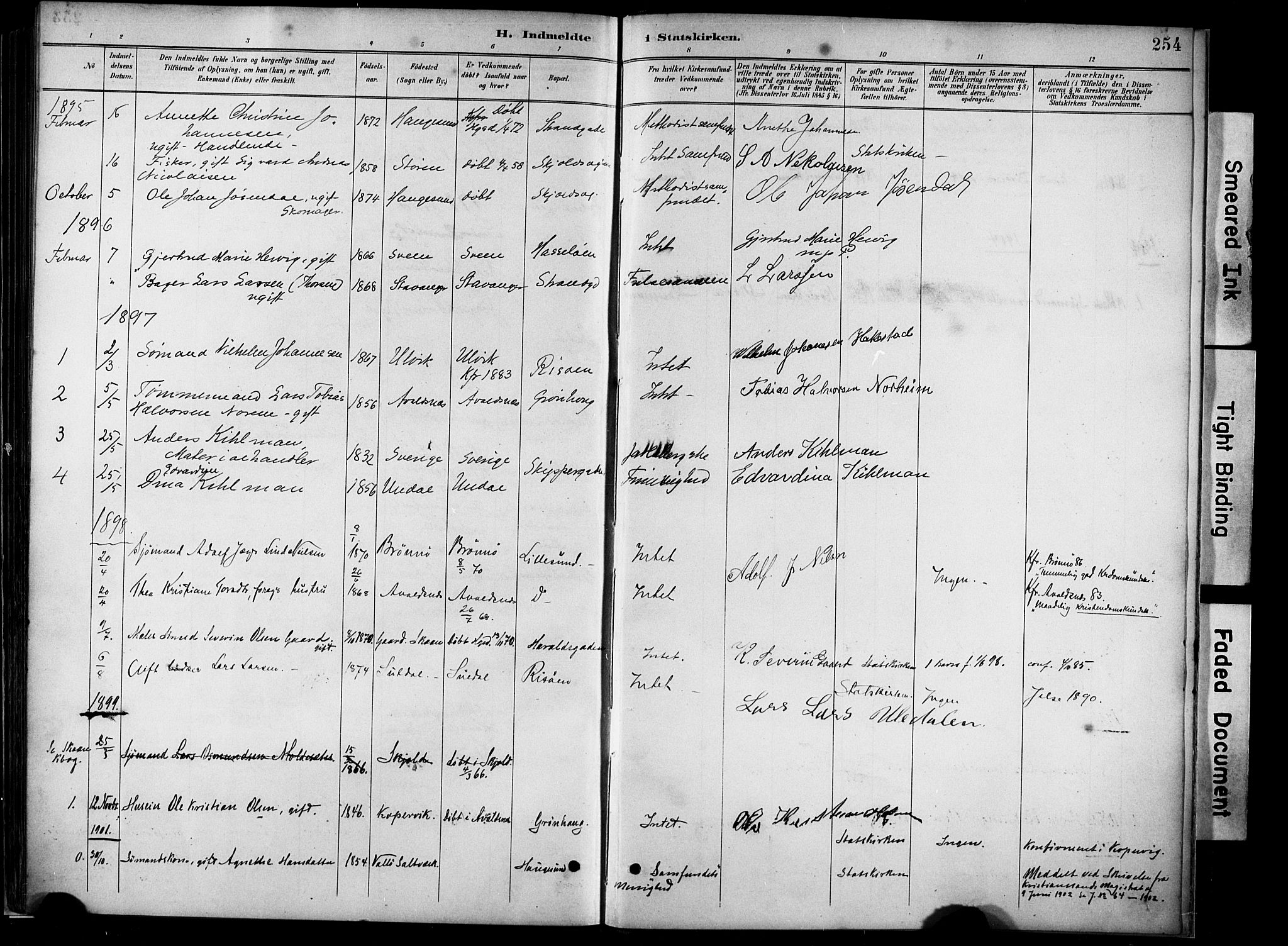 Haugesund sokneprestkontor, AV/SAST-A -101863/H/Ha/Haa/L0005: Parish register (official) no. A 5, 1891-1903, p. 254