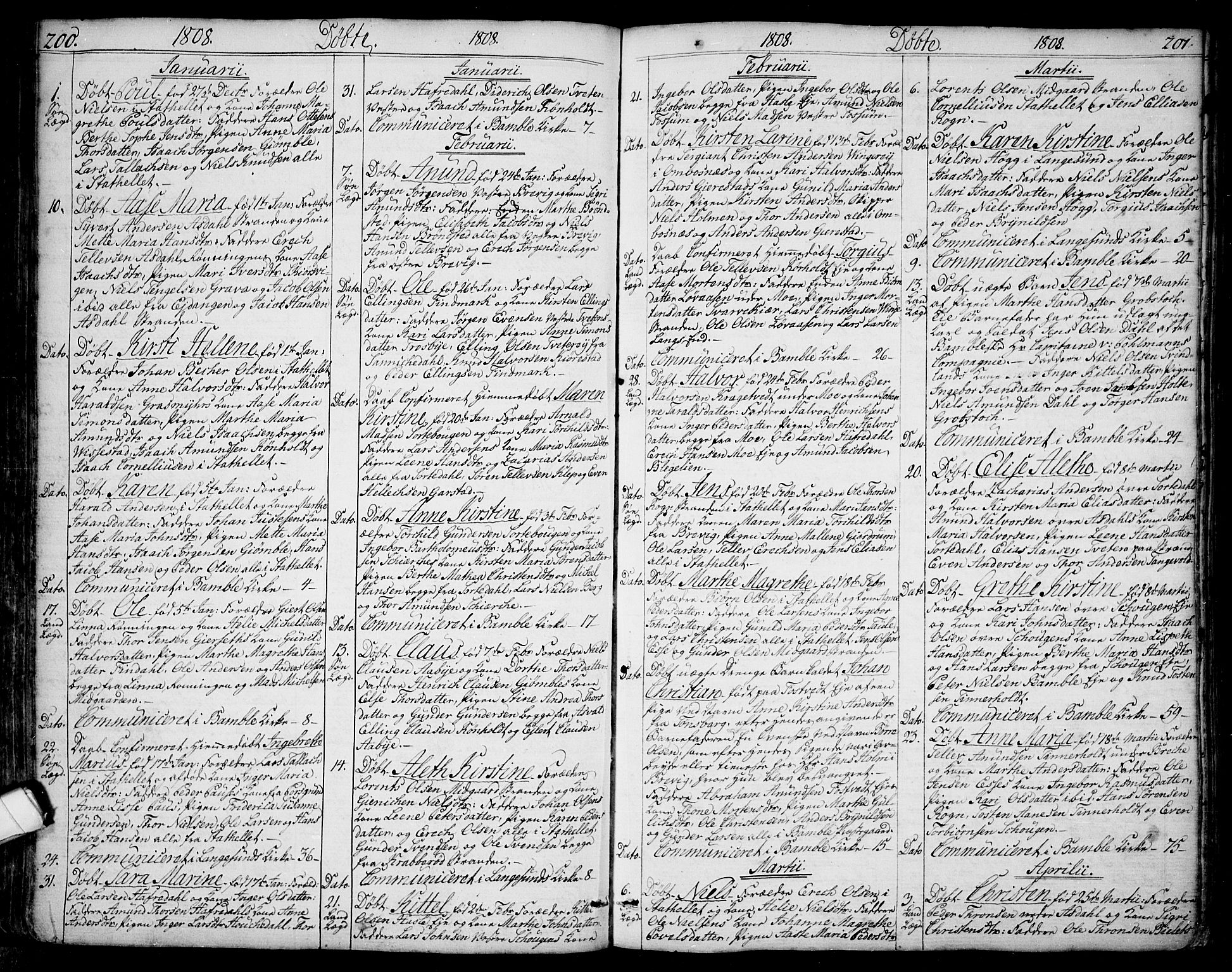 Bamble kirkebøker, SAKO/A-253/F/Fa/L0002: Parish register (official) no. I 2, 1775-1814, p. 200-201