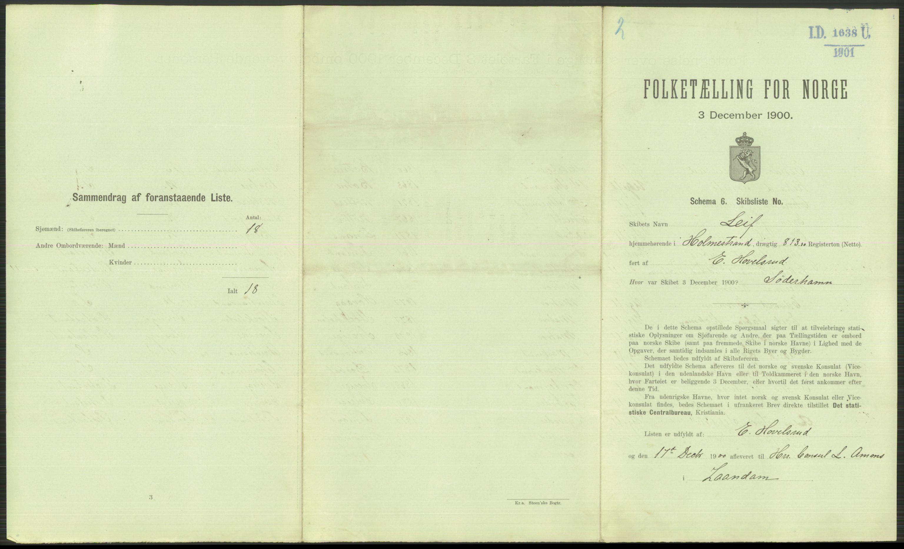 RA, 1900 Census - ship lists from ships in Norwegian harbours, harbours abroad and at sea, 1900, p. 3573