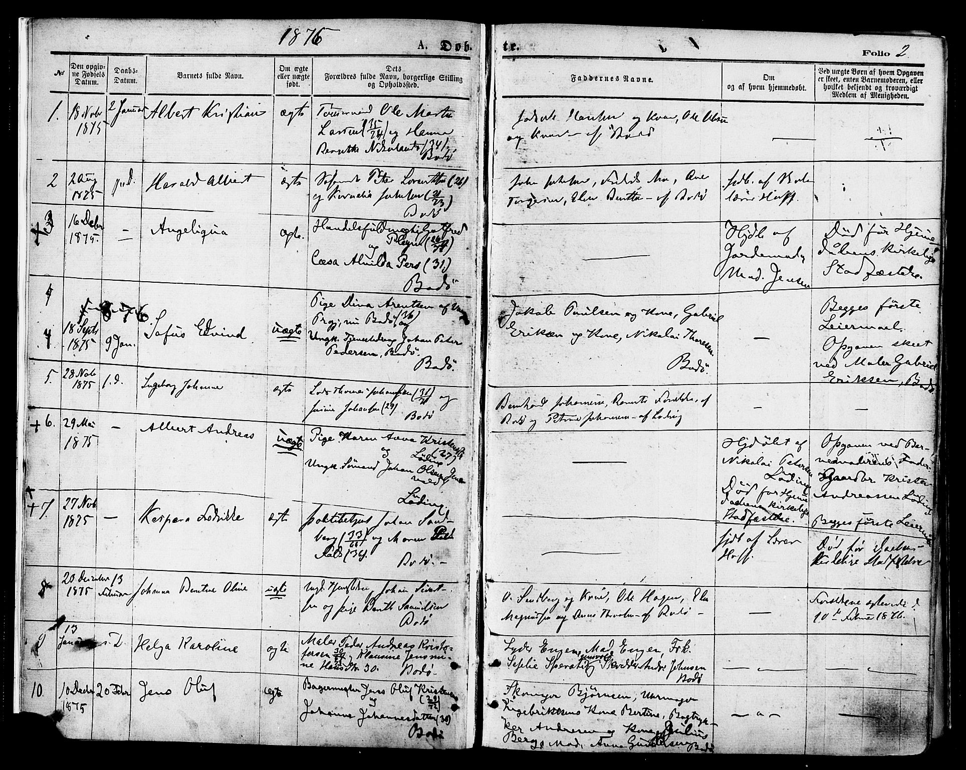 Ministerialprotokoller, klokkerbøker og fødselsregistre - Nordland, AV/SAT-A-1459/801/L0009: Parish register (official) no. 801A09, 1876-1883, p. 2