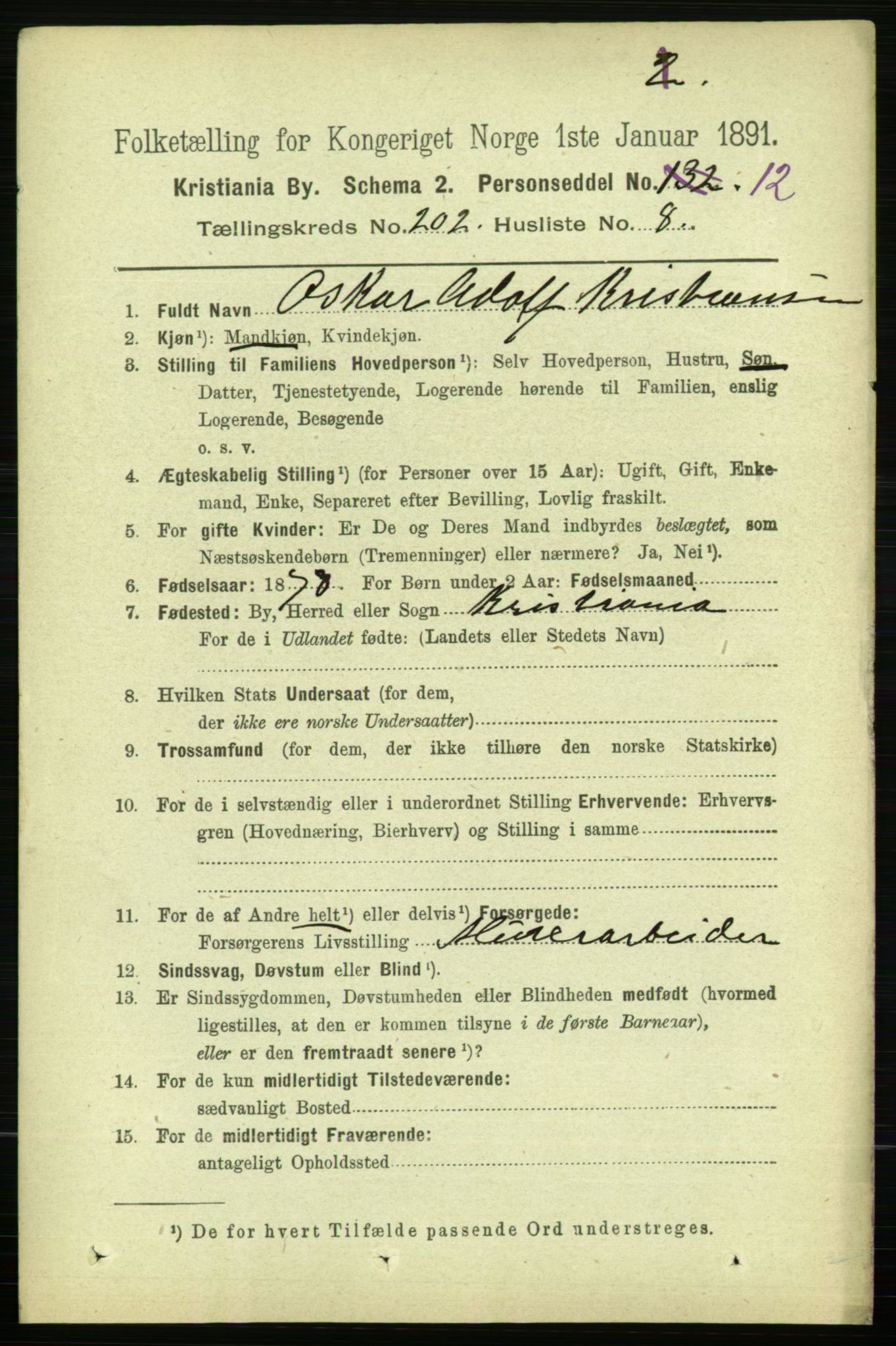 RA, 1891 census for 0301 Kristiania, 1891, p. 121654