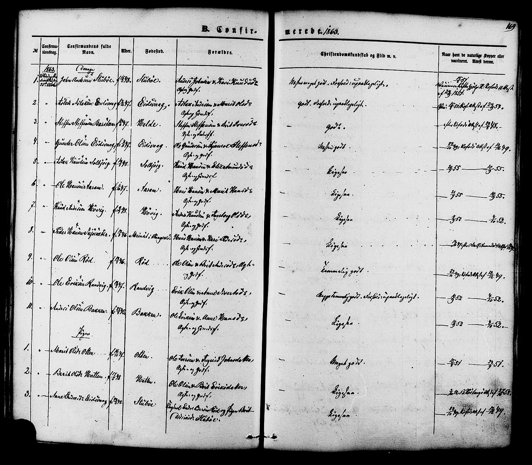 Ministerialprotokoller, klokkerbøker og fødselsregistre - Møre og Romsdal, AV/SAT-A-1454/551/L0625: Parish register (official) no. 551A05, 1846-1879, p. 169