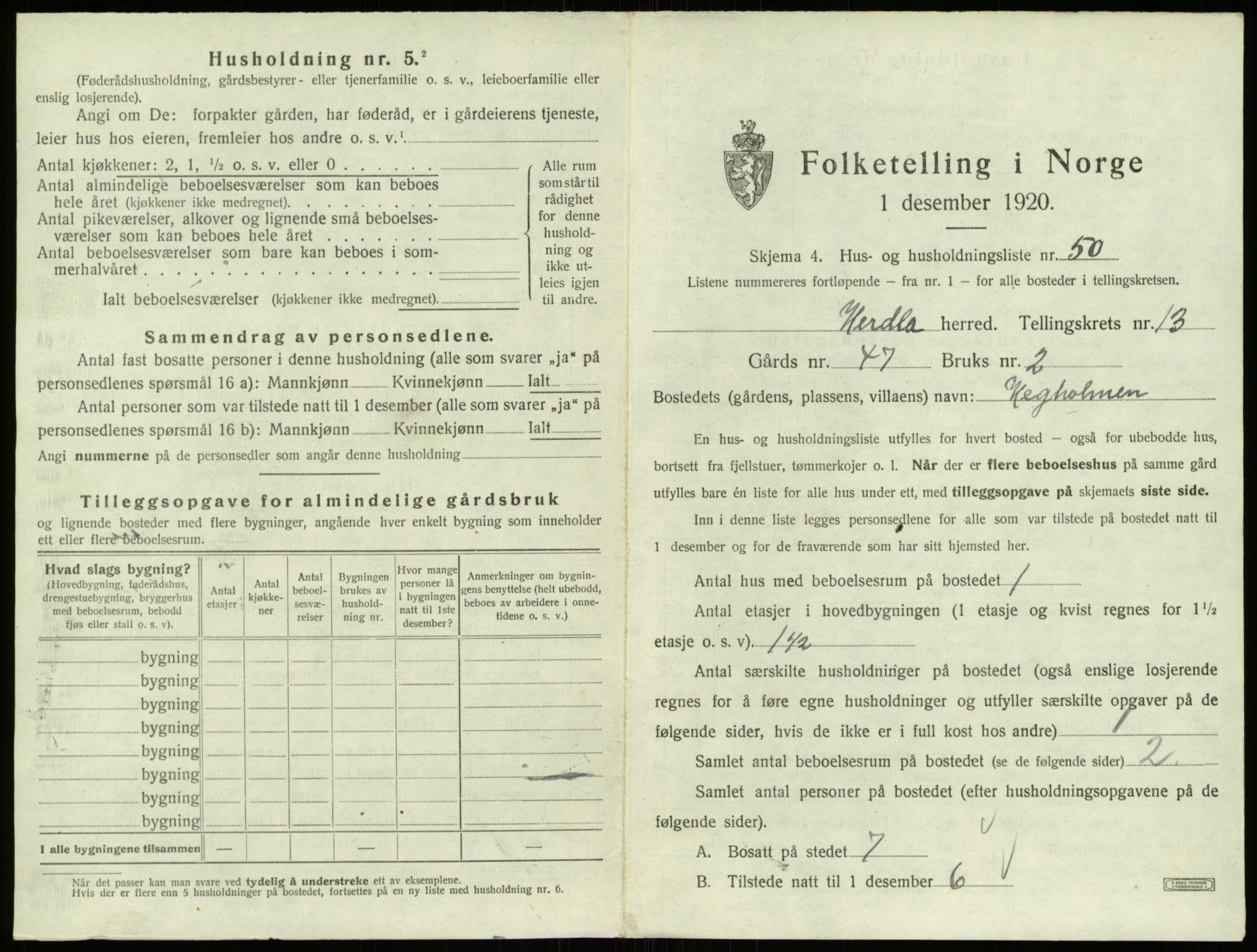 SAB, 1920 census for Herdla, 1920, p. 1278