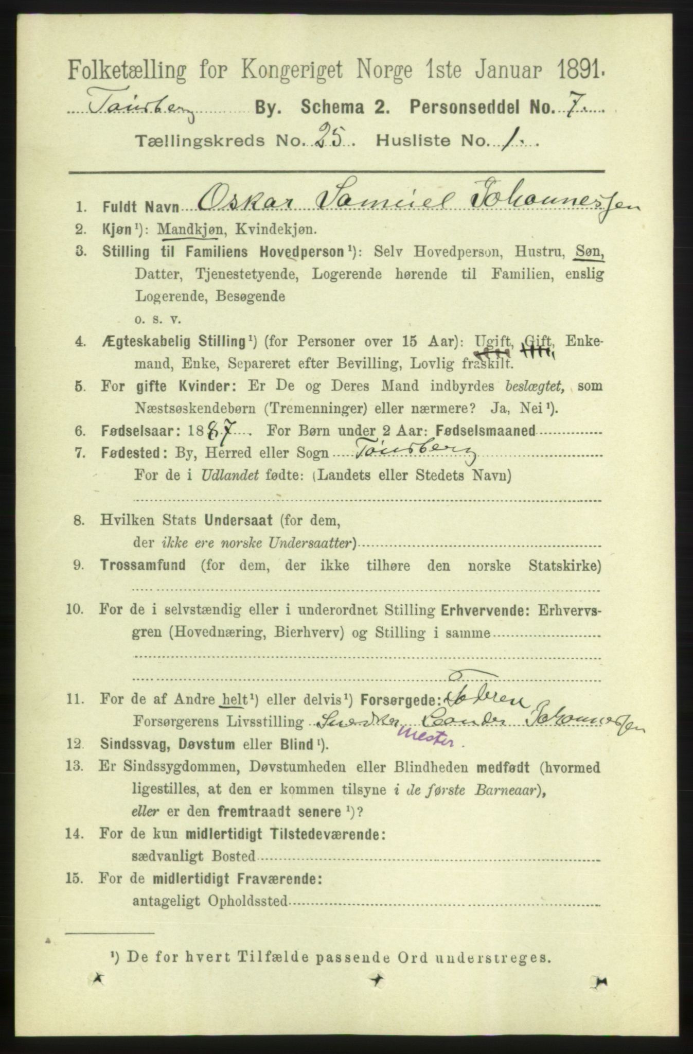 RA, 1891 census for 0705 Tønsberg, 1891, p. 6477