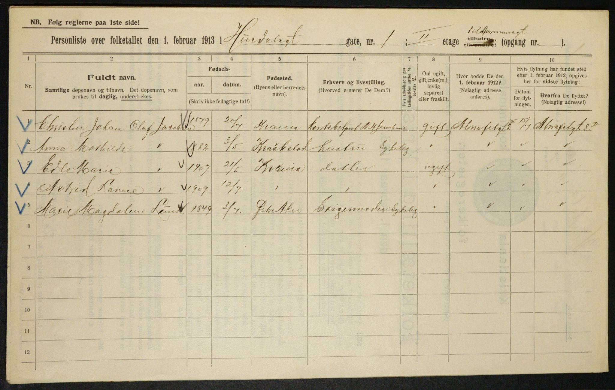 OBA, Municipal Census 1913 for Kristiania, 1913, p. 42058