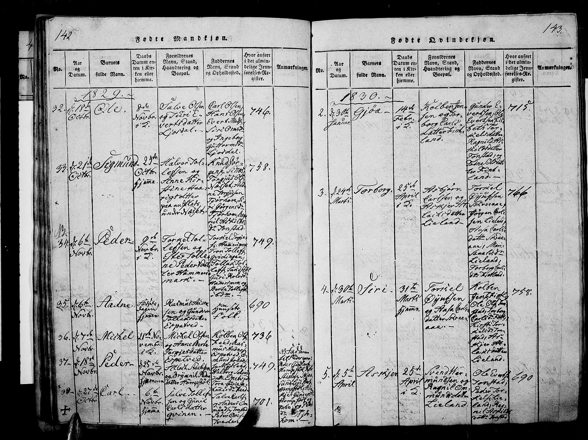 Sirdal sokneprestkontor, AV/SAK-1111-0036/F/Fa/Fab/L0001: Parish register (official) no. A 1, 1815-1834, p. 142-143