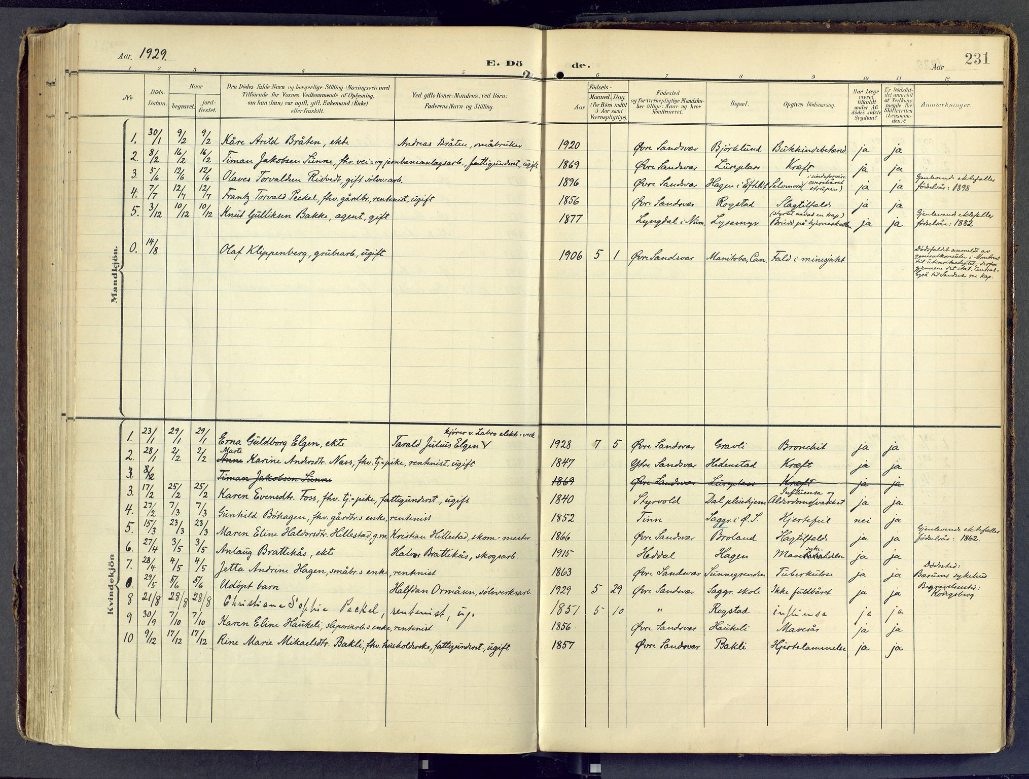 Sandsvær kirkebøker, SAKO/A-244/F/Fd/L0002: Parish register (official) no. IV 2, 1906-1943, p. 231