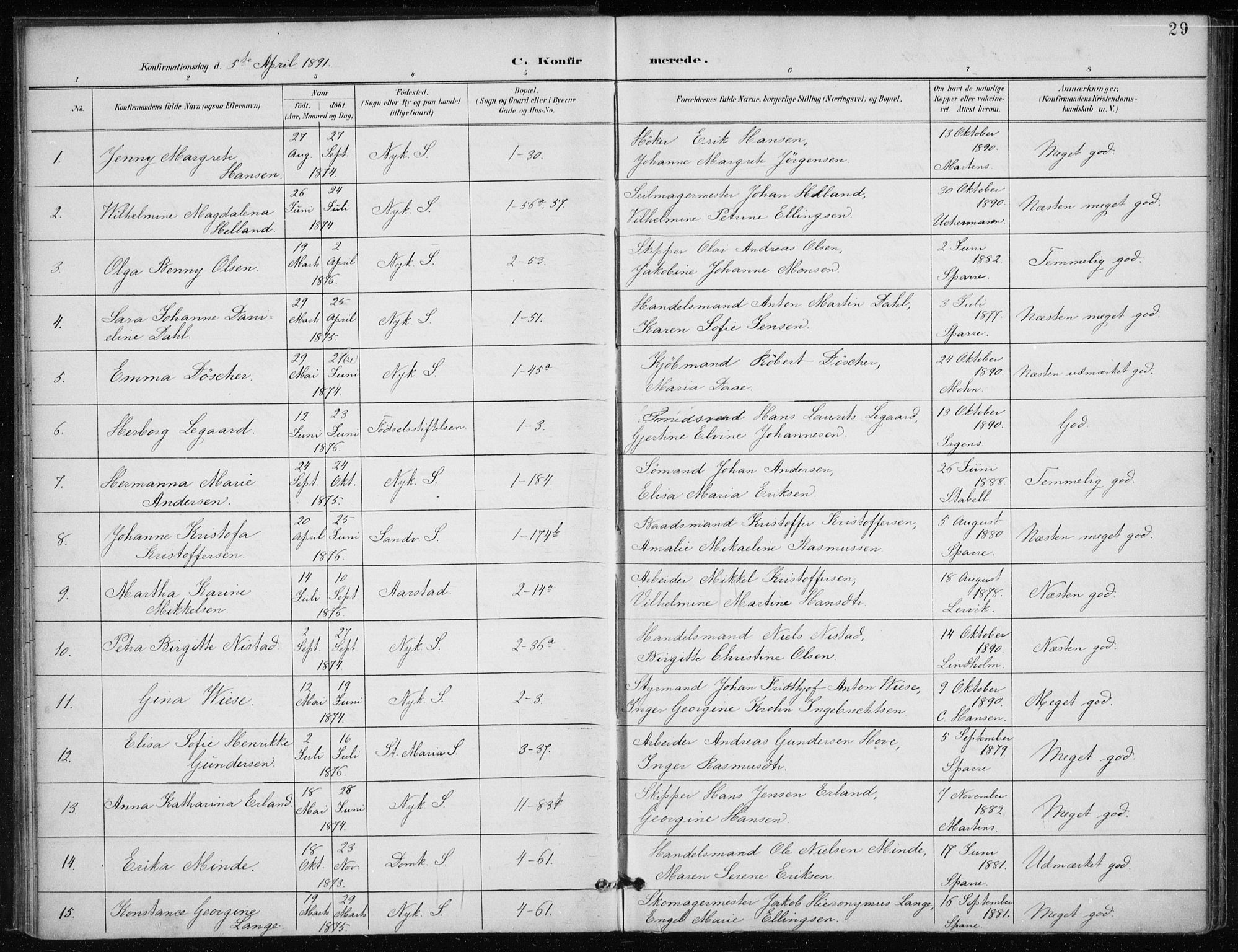 Nykirken Sokneprestembete, SAB/A-77101/H/Haa/L0028: Parish register (official) no. C 7, 1887-1913, p. 29